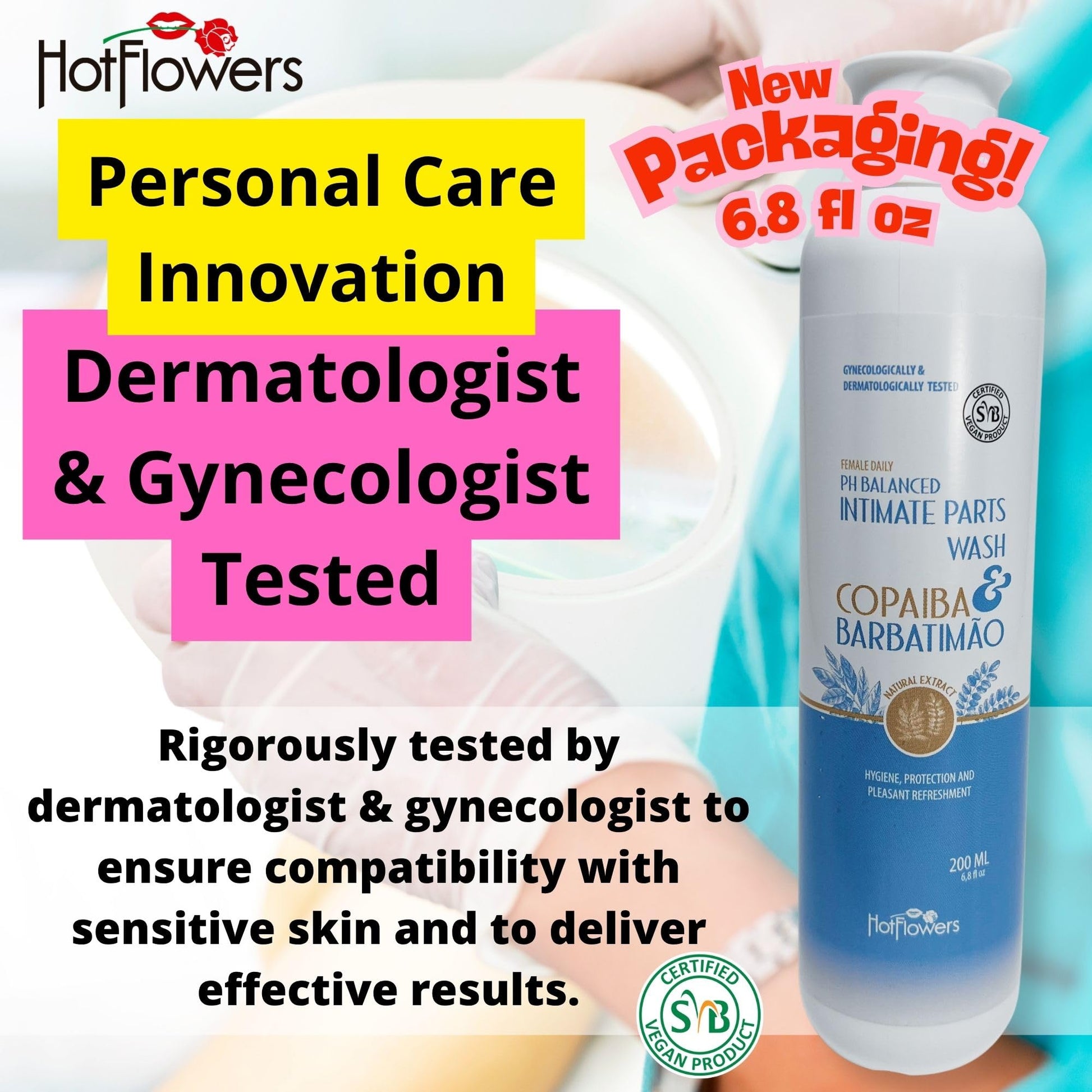 HOT FLOWERS Copaiba Barbatimao Feminine Wash for Intimate Care, Women pH Balanced for Essentials Body Health, Daily Use, Gynecologist and Dermatologist Tested, 4.4 fl oz