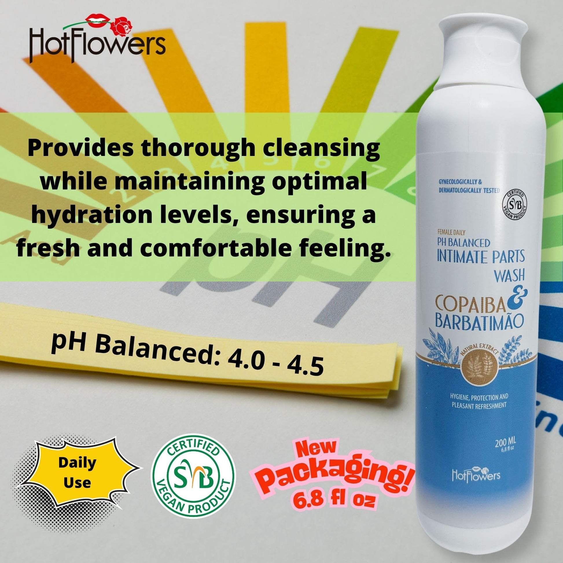 HOT FLOWERS Copaiba Barbatimao Feminine Wash for Intimate Care, Women pH Balanced for Essentials Body Health, Daily Use, Gynecologist and Dermatologist Tested, 4.4 fl oz