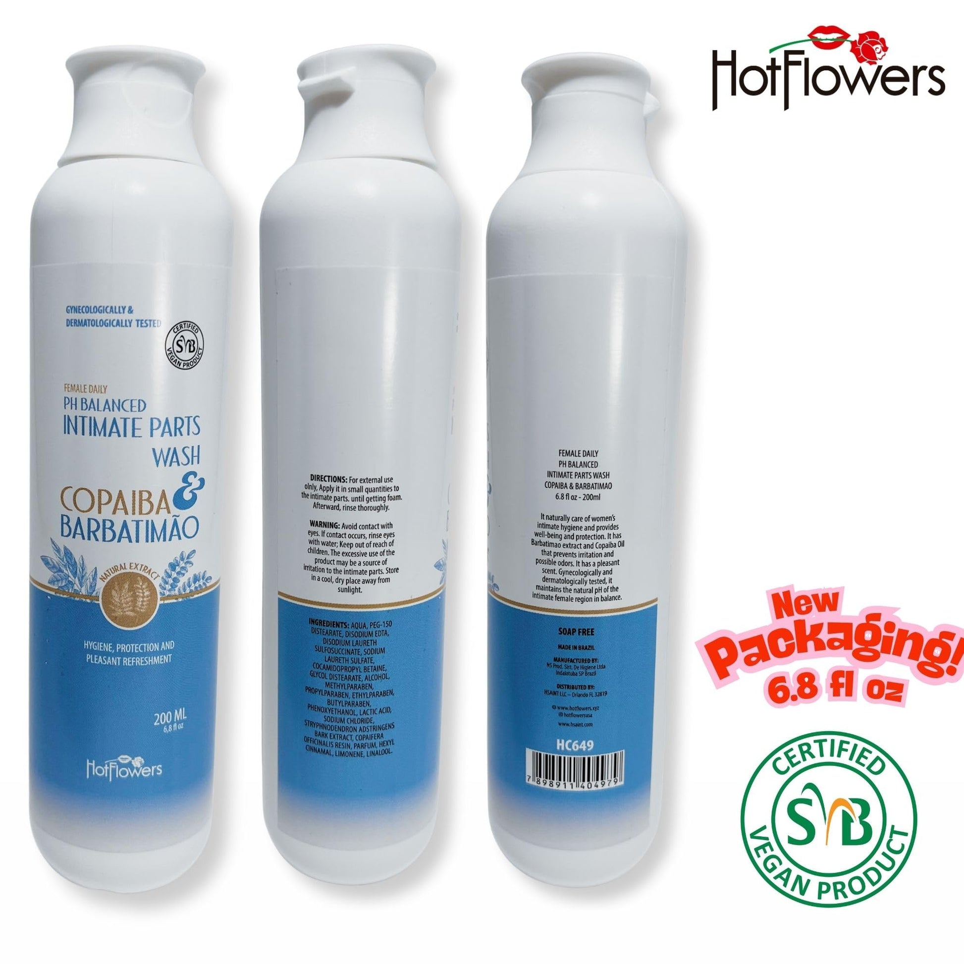 HOT FLOWERS Copaiba Barbatimao Feminine Wash for Intimate Care, Women pH Balanced for Essentials Body Health, Daily Use, Gynecologist and Dermatologist Tested, 4.4 fl oz