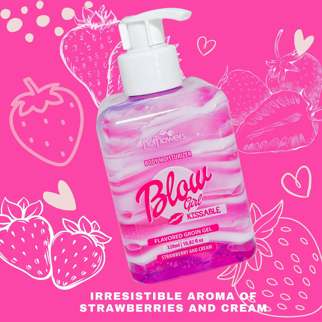 HOT FLOWERS Blow Girl Lickable Moisturizing Lotion – Strawberry & Cream Flavored Body Moisturizer – Softens & Hydrates Skin – 320ml (10.82 fl oz)