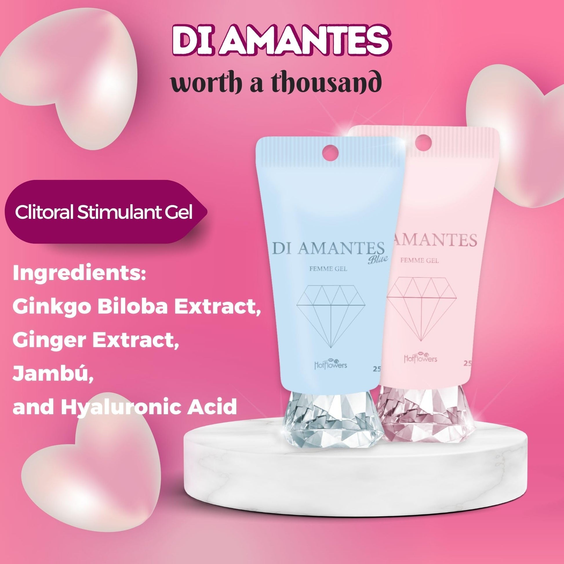 Di Amantes Blue Femme Clitoral Stimulant Gel – Vanilla Sugar Aphrodisiac Gel for Enhanced Sensitivity –Cooling & Tingling Effect – with Ginkgo Biloba & Jambu