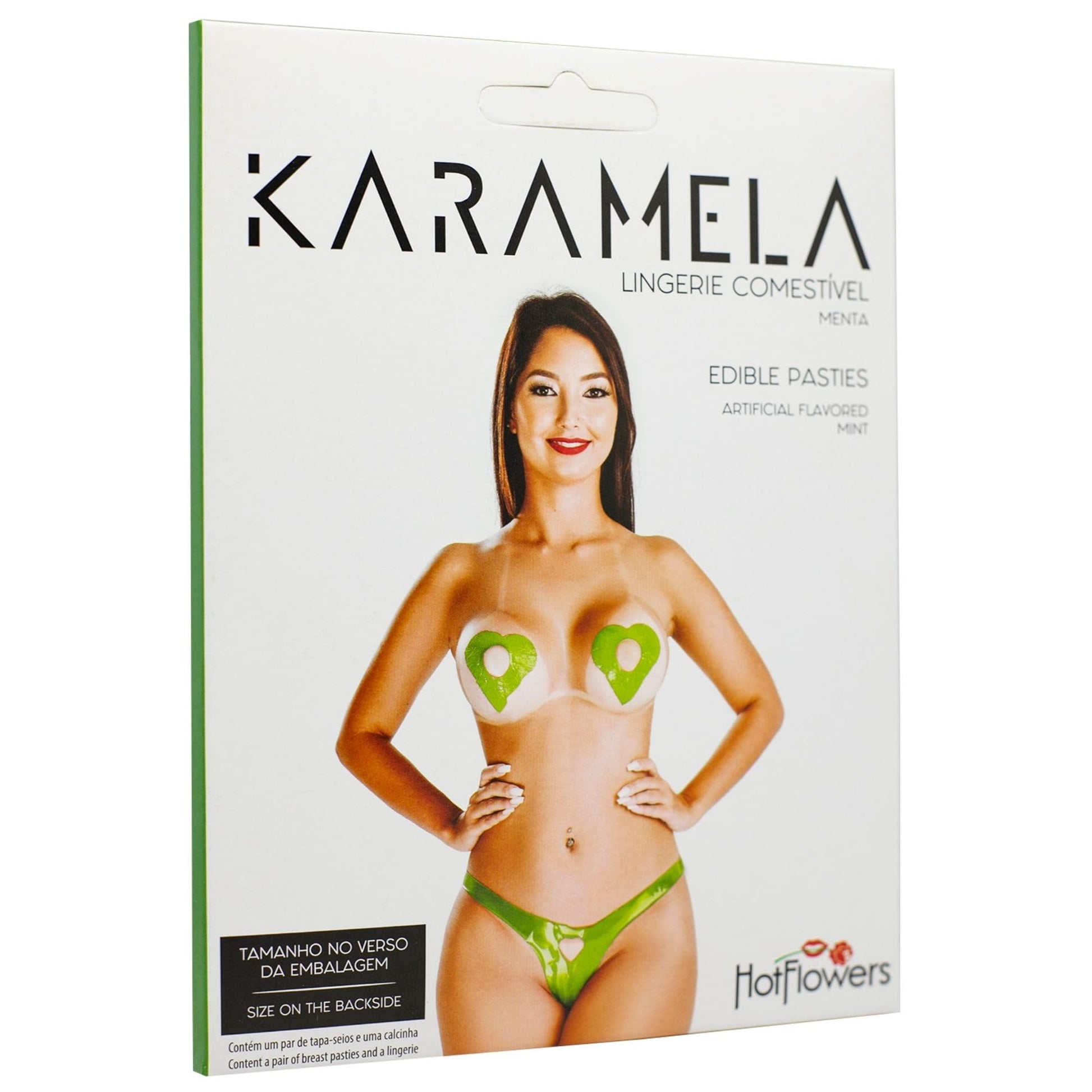 HOT FLOWERS Karamela Edible Underwear for Women -Candy Lingerie Set Heart-Shaped Nipple Covers & Tie-Side Panties - Mint