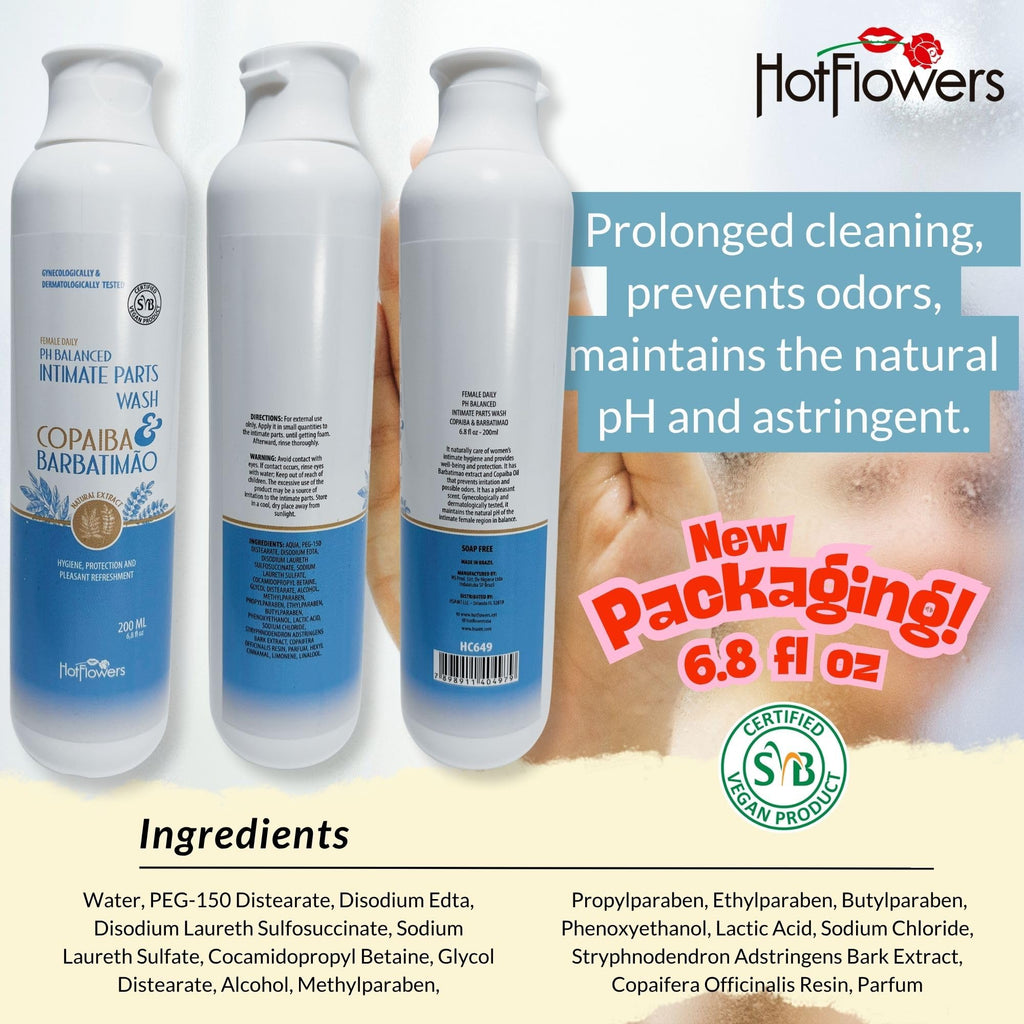 HOT FLOWERS Copaiba Barbatimao Feminine Wash for Intimate Care, Women pH Balanced for Essentials Body Health, Daily Use, Gynecologist and Dermatologist Tested, 4.4 fl oz