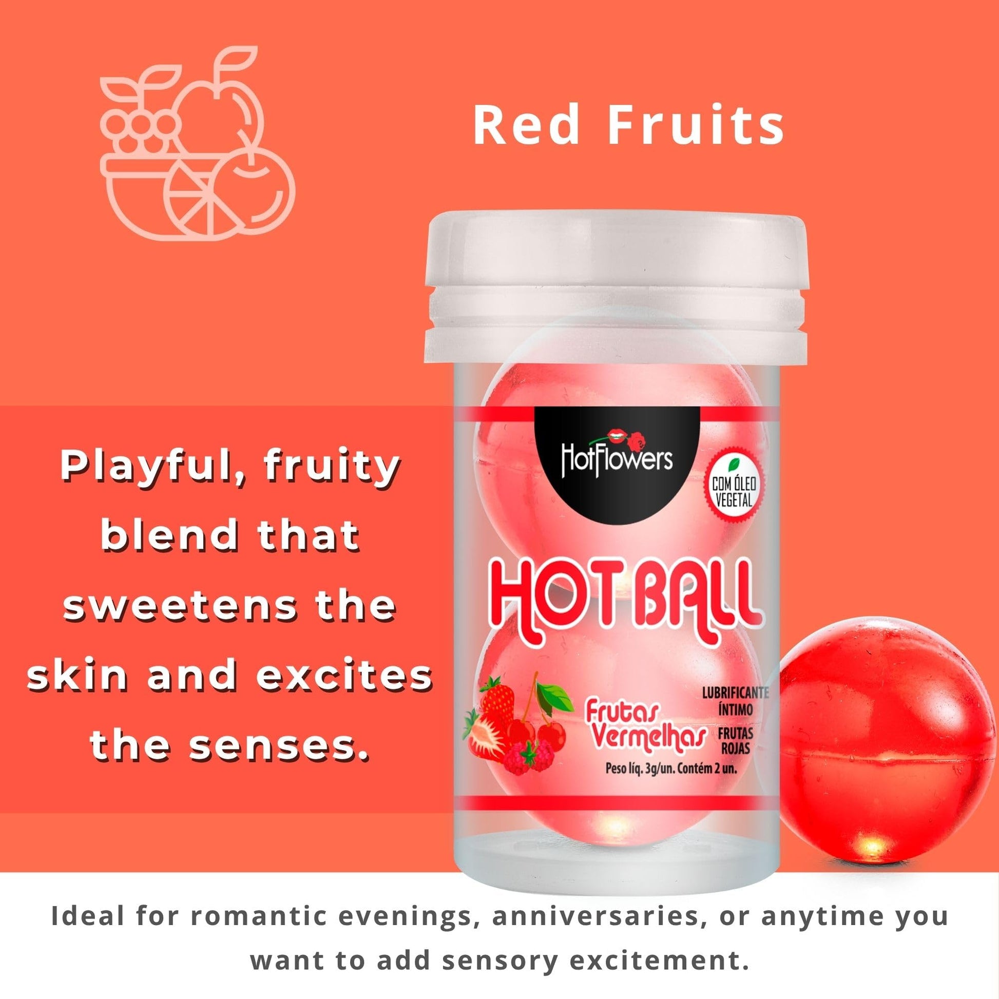 Hot Ball Flavored Kit – 4 Aromas: Strawberry Champagne, Mint, Chocolate & Red Fruits – Massage Oil Balls – Skin-Friendly Massage Beads - 2 Units Each