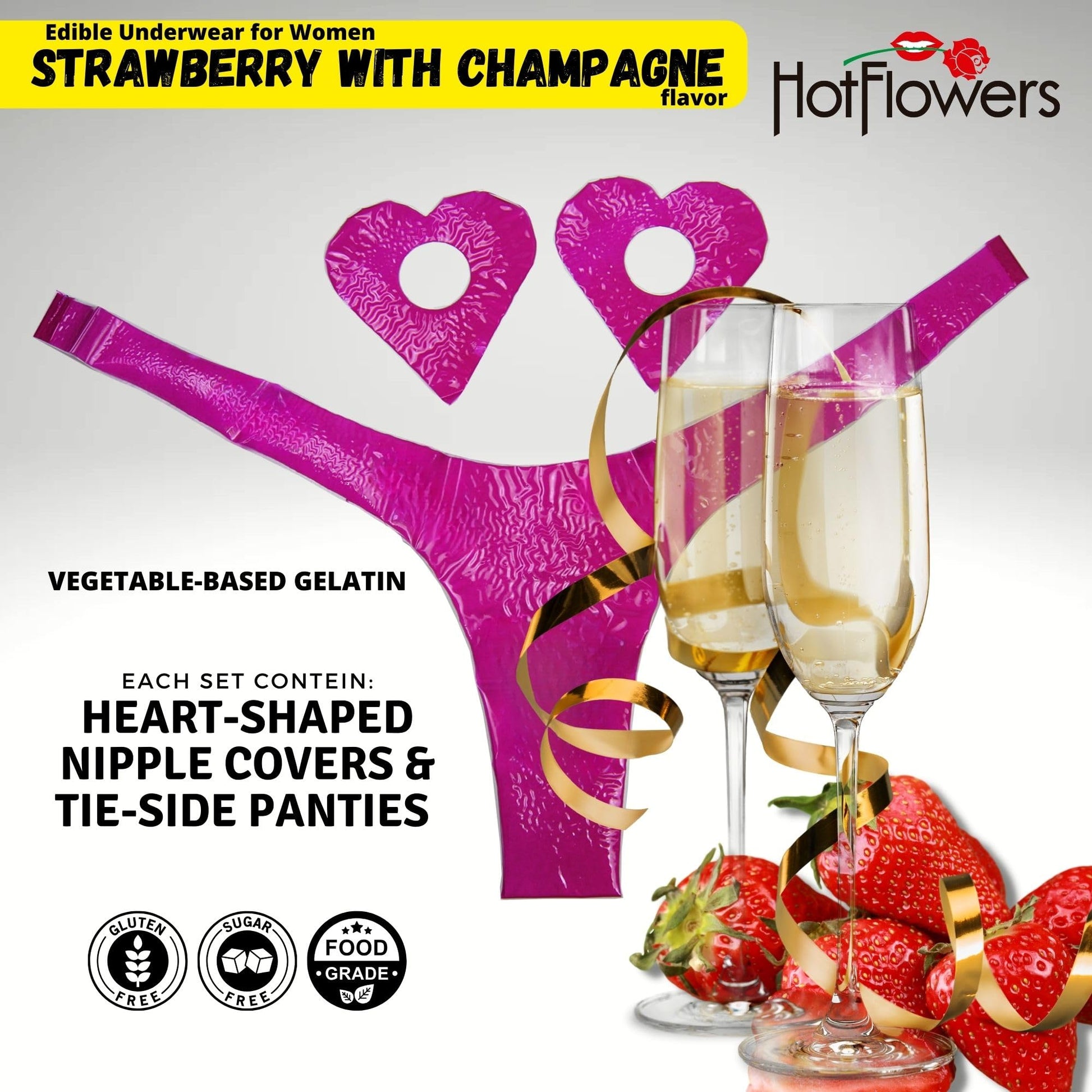 HOT FLOWERS Karamela Edible Underwear for Women -Candy Lingerie Set Heart-Shaped Nipple Covers & Tie-Side Panties - Mix