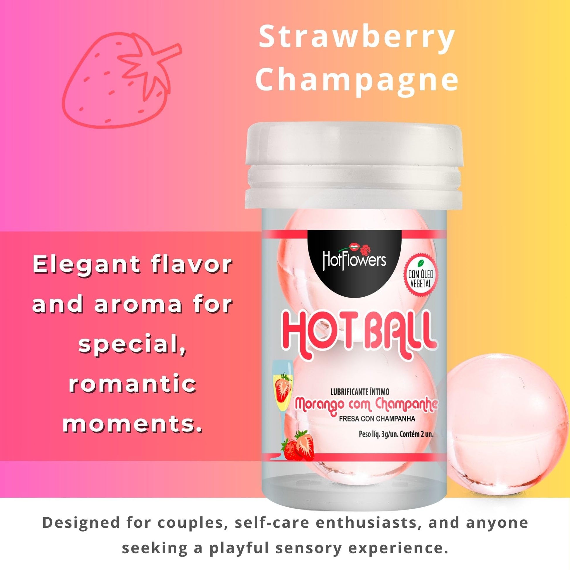 Hot Ball Flavored Kit – 4 Aromas: Strawberry Champagne, Mint, Chocolate & Red Fruits – Massage Oil Balls – Skin-Friendly Massage Beads - 2 Units Each