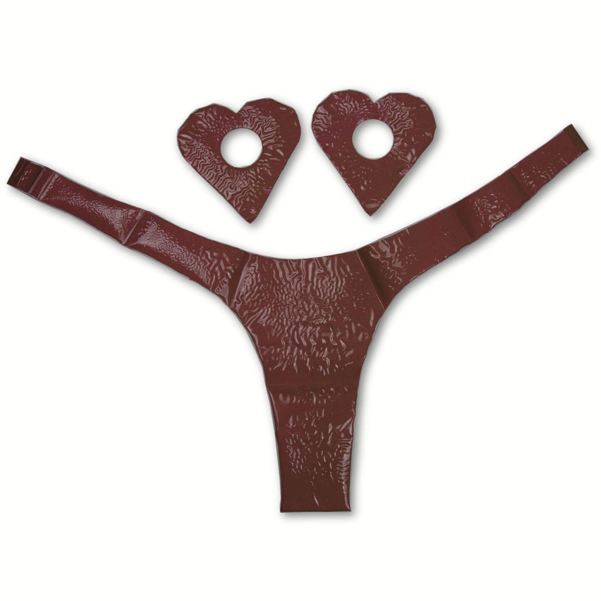HOT FLOWERS Karamela Edible Underwear for Women –Candy Lingerie Set Heart-Shaped Nipple Covers & Tie-Side Panties - Chocolate