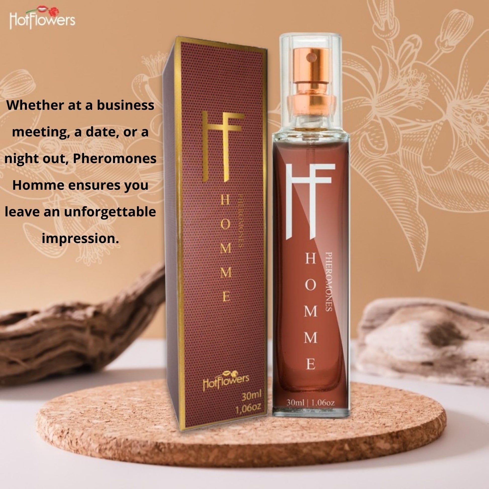 HOT FLOWERS Pheromones Man Homme Deo Cologne – Masculine Fragrance with Pheromones – Long-Lasting Seductive Scent