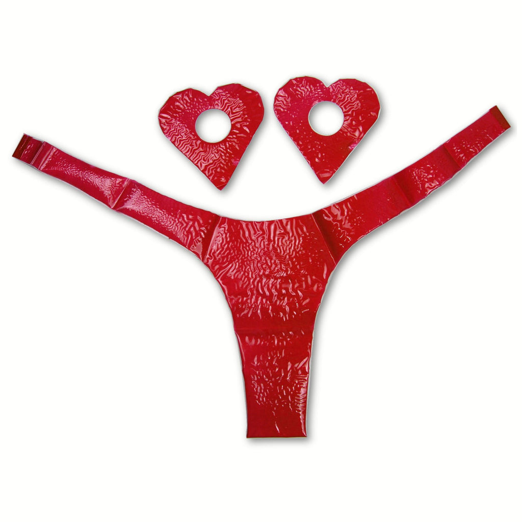 HOT FLOWERS Karamela Edible Underwear for Women -Candy Lingerie Set Heart-Shaped Nipple Covers & Tie-Side Panties - Strawberry