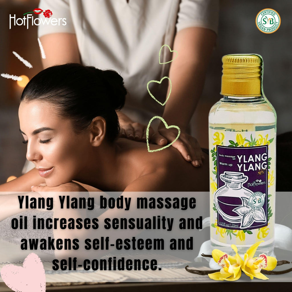 HOT FLOWERS Ylang-Ylang Body Sensual Massage Oil Set for Moisturizer and Nourish The Skin – Women and Couples