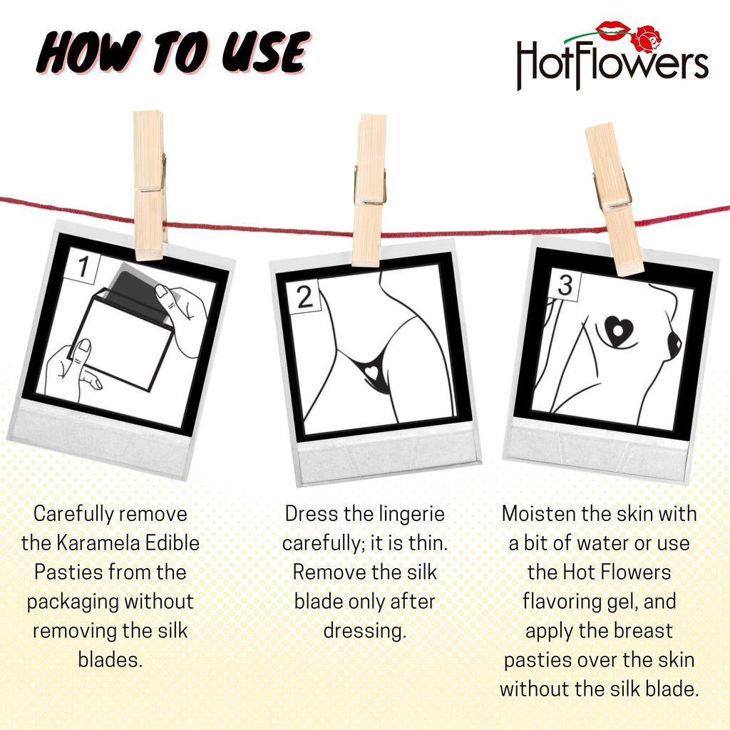 HOT FLOWERS Karamela Edible Underwear for Women -Candy Lingerie Set Heart-Shaped Nipple Covers & Tie-Side Panties - Mix