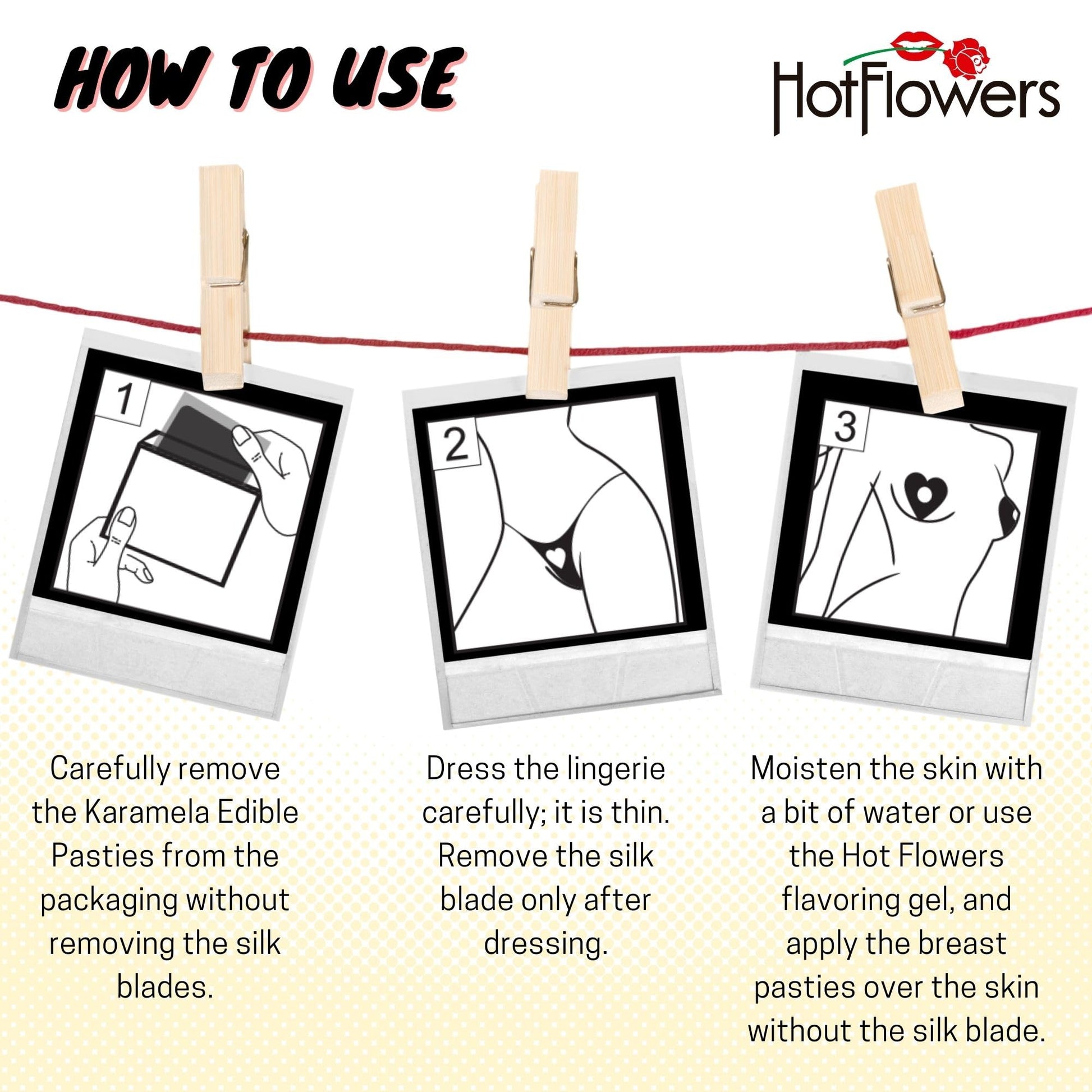 HOT FLOWERS Karamela Edible Underwear for Women -Candy Lingerie Set Heart-Shaped Nipple Covers & Tie-Side Panties - Mix