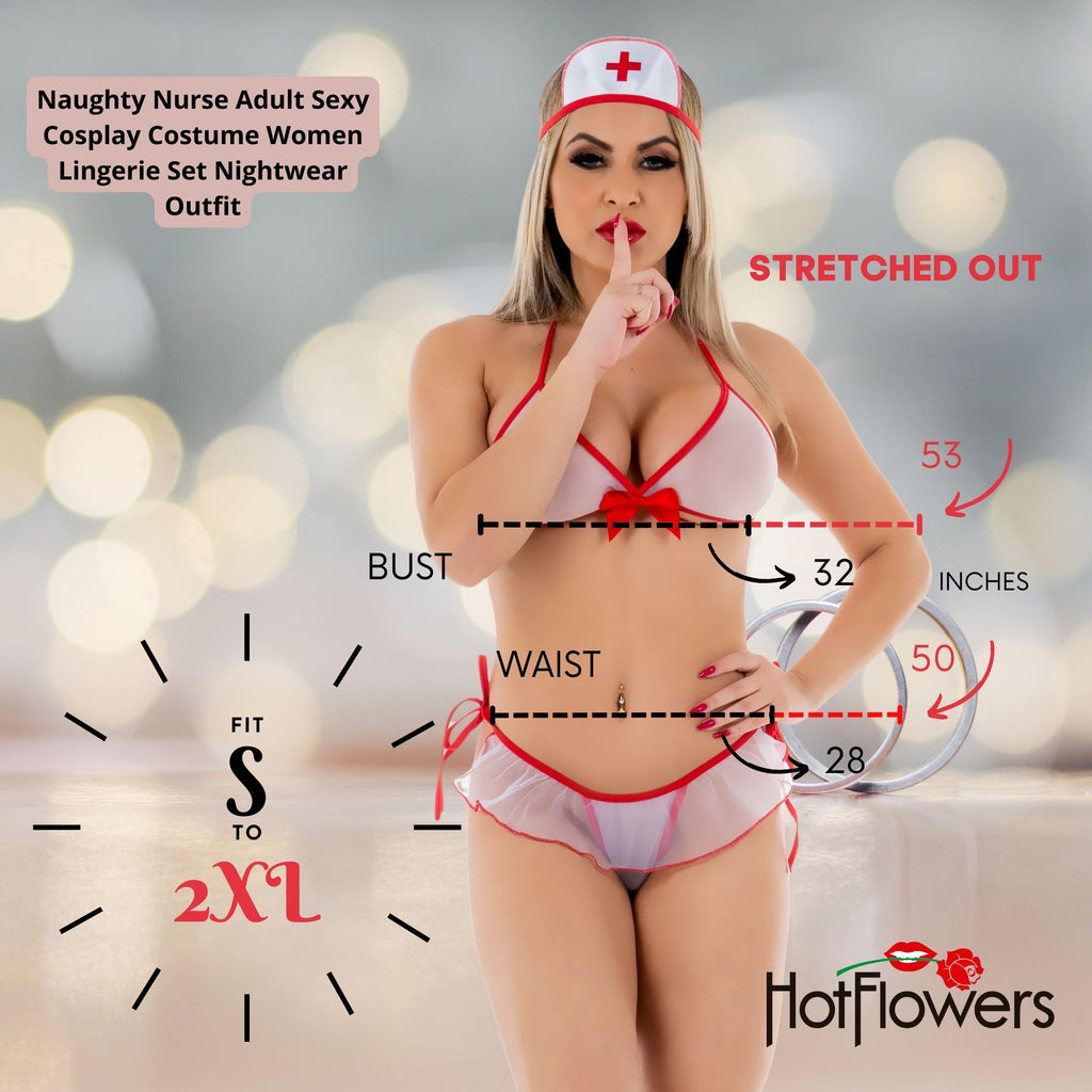 Women's Nurse-Inspired Lingerie Costume Set – Sheer Bra, Ruffle G-String & Headband Cosplay Outfit
