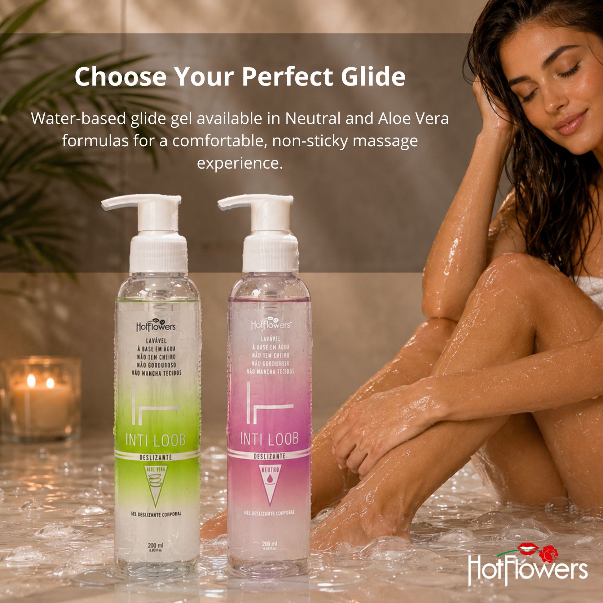 HOT FLOWERS Intiloob Body Massage Glide Gel, Water-Based Formula for Smooth Body Massage, Non-Sticky, Easy to Clean, 200ml / 6.76 fl oz