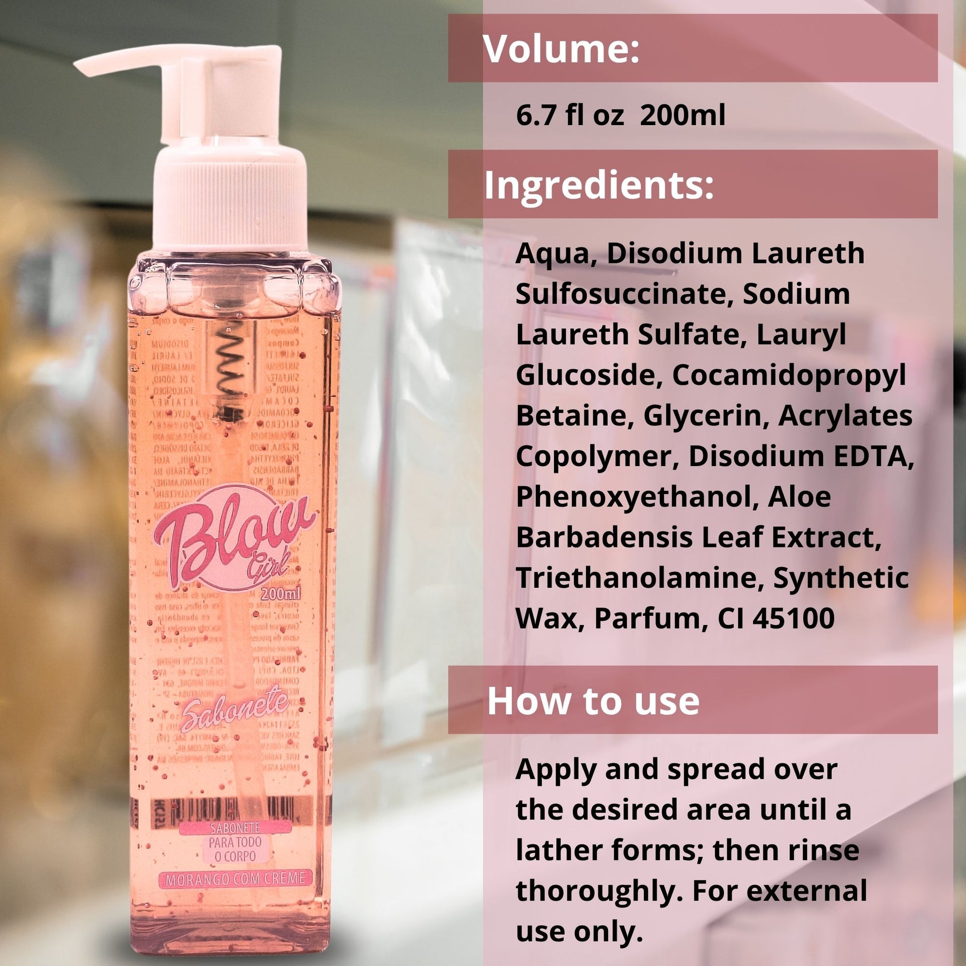 HOT FLOWERS Blow Girl Body Wash for Women, Strawberry & Shea Butter Scent, Refreshing Liquid Body Soap for Daily Cleansing, 200ml / 6.76 fl oz