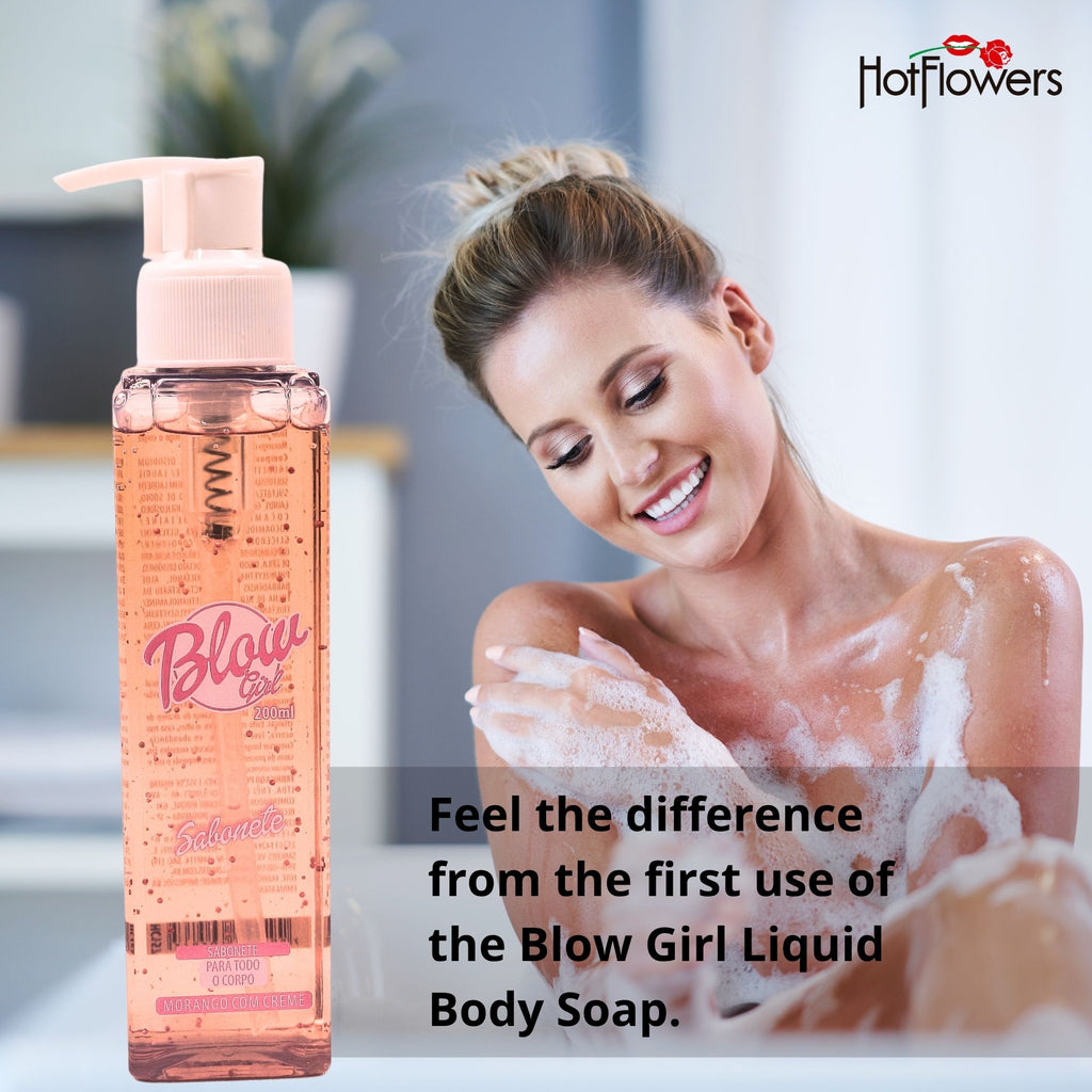 HOT FLOWERS Blow Girl Body Wash for Women, Strawberry & Shea Butter Scent, Refreshing Liquid Body Soap for Daily Cleansing, 200ml / 6.76 fl oz