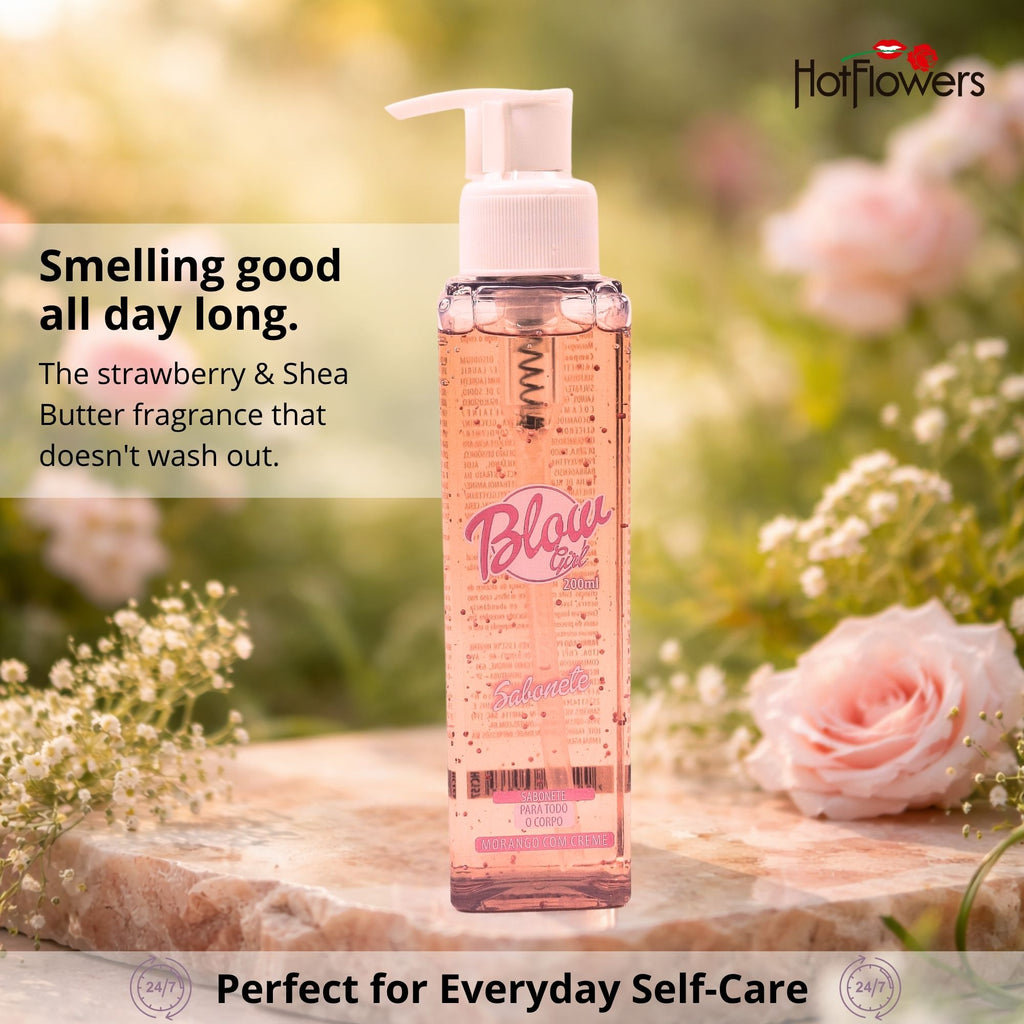 HOT FLOWERS Blow Girl Body Wash for Women, Strawberry & Shea Butter Scent, Refreshing Liquid Body Soap for Daily Cleansing, 200ml / 6.76 fl oz