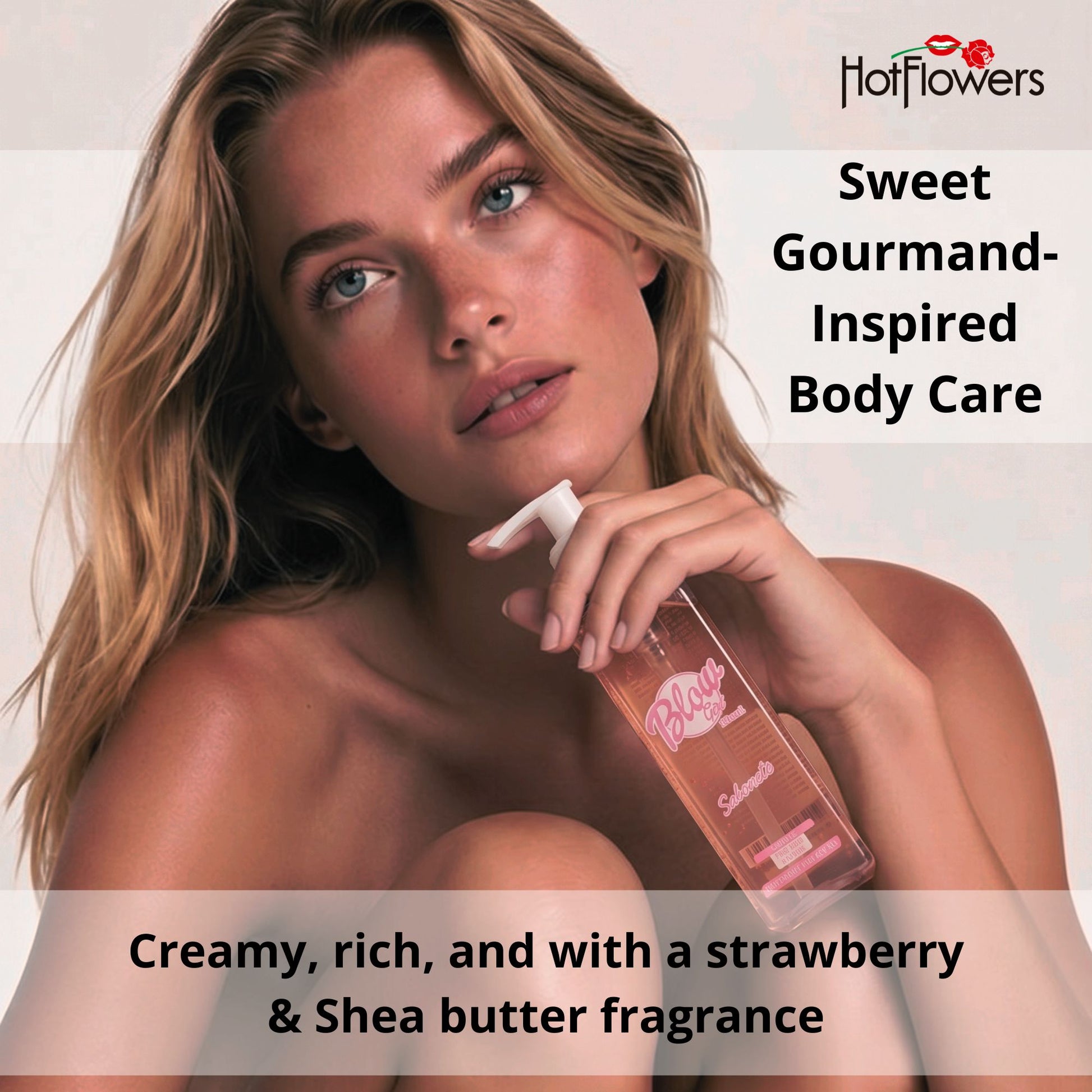 HOT FLOWERS Blow Girl Body Wash for Women, Strawberry & Shea Butter Scent, Refreshing Liquid Body Soap for Daily Cleansing, 200ml / 6.76 fl oz