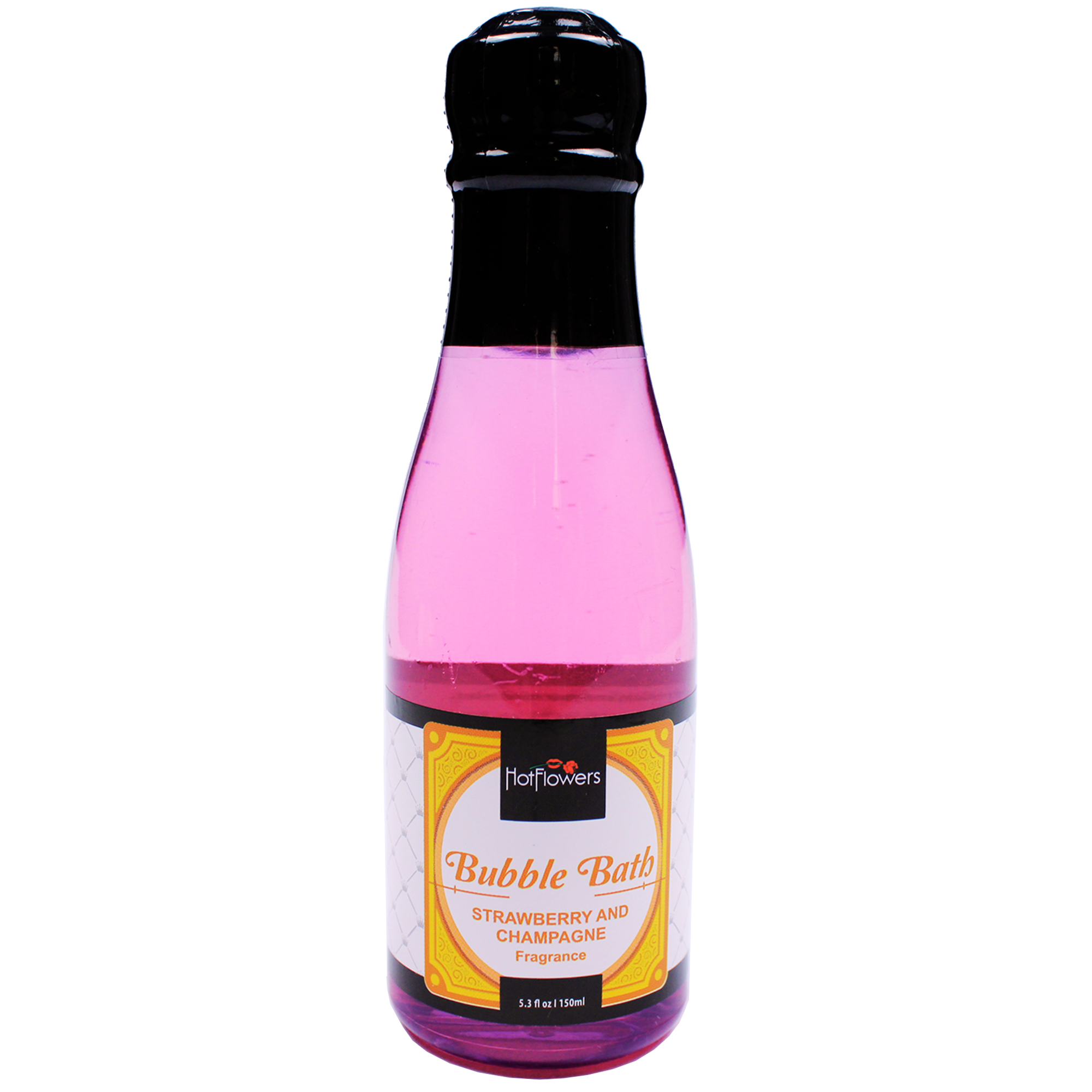 Hot Flowers Strawberry with Champagne Bubble Bath Scented – Women and Men Bath Foam Products – Relaxing, Foaming, and Moisturizing Adult Soak – Special Small Champagne-Shaped Pet Bottle - 5.28 FL OZ