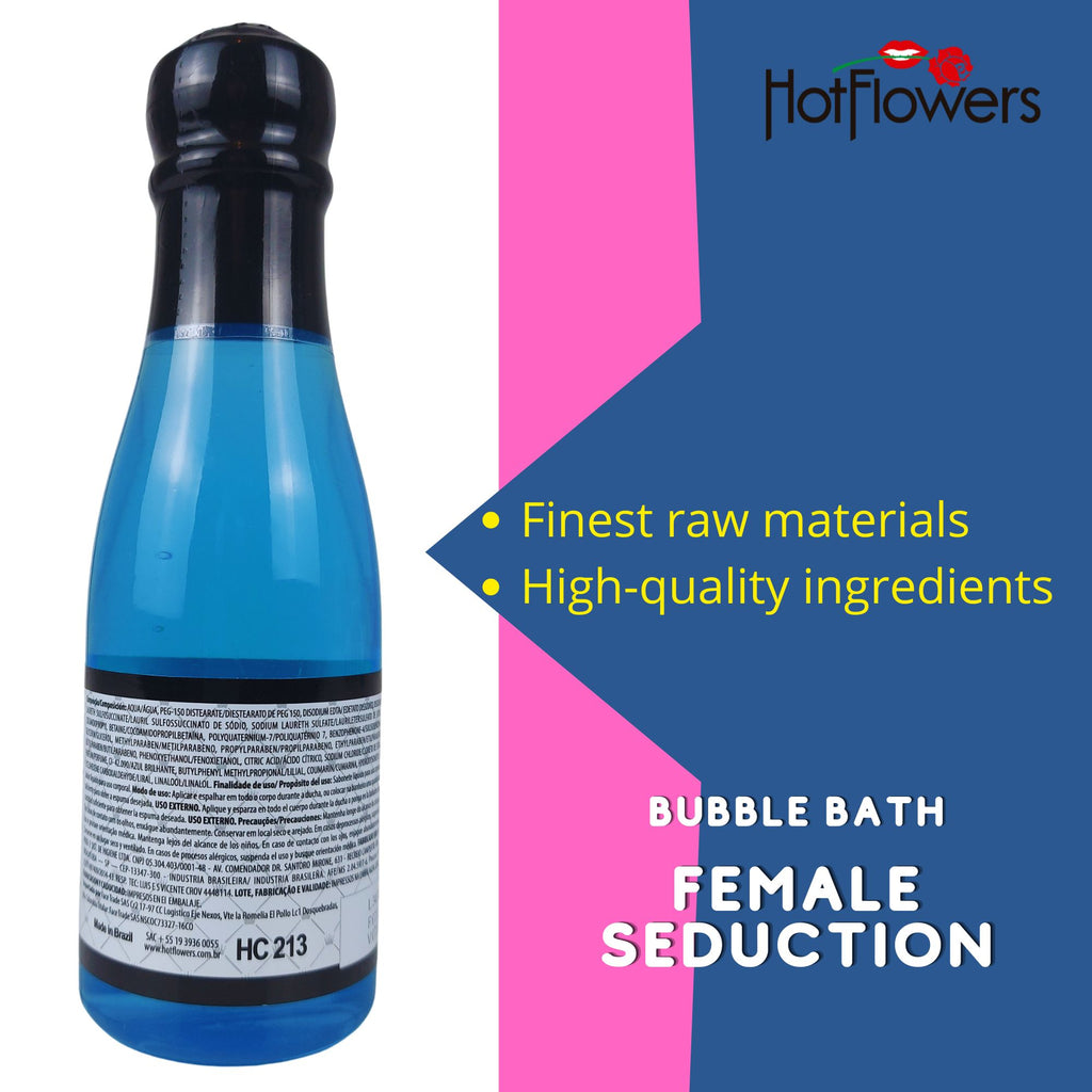 Hot Flowers Female Seduction Bubble Bath Scented Female Seduction – Women and Men Bath Foam Products – Relaxing, Foaming, and Moisturizing – Special Small Champagne-Shaped Pet Bottle - 5.28 fl oz