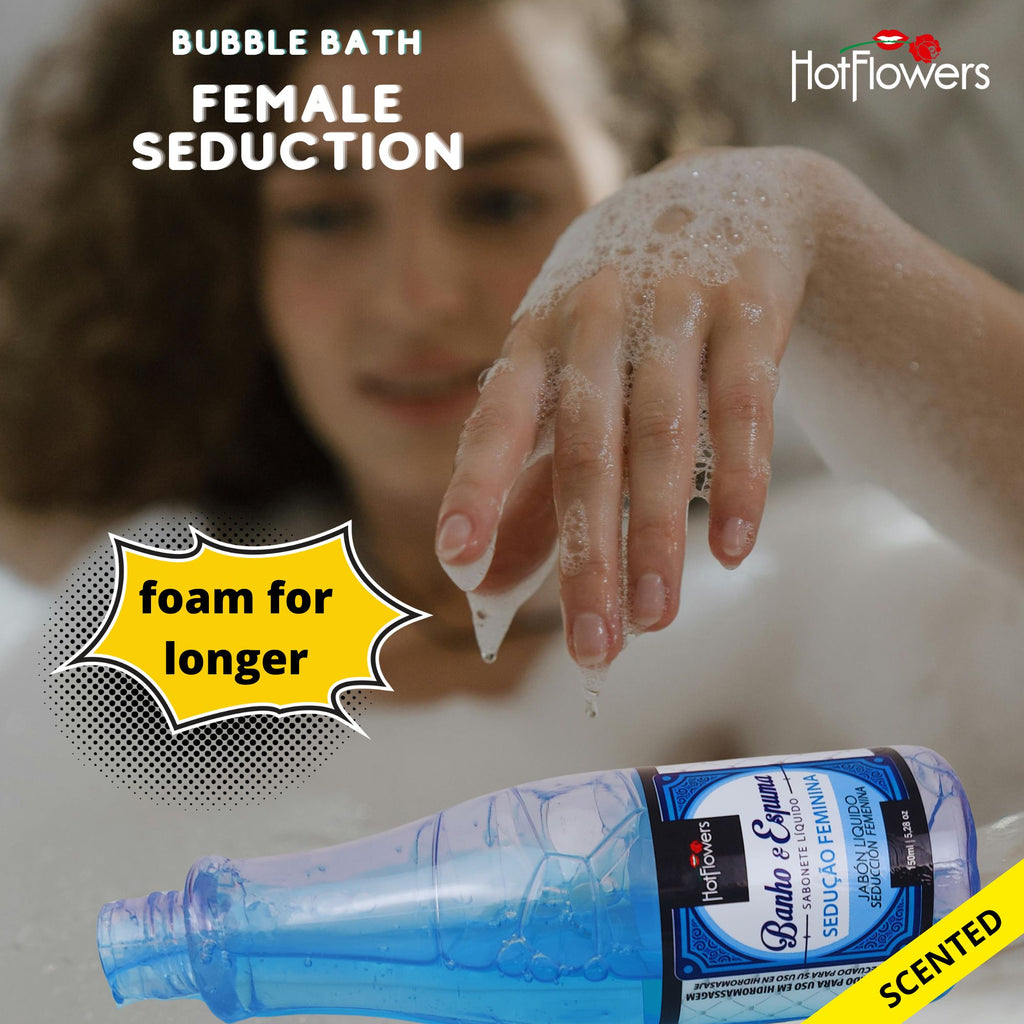Hot Flowers Female Seduction Bubble Bath Scented Female Seduction – Women and Men Bath Foam Products – Relaxing, Foaming, and Moisturizing – Special Small Champagne-Shaped Pet Bottle - 5.28 fl oz