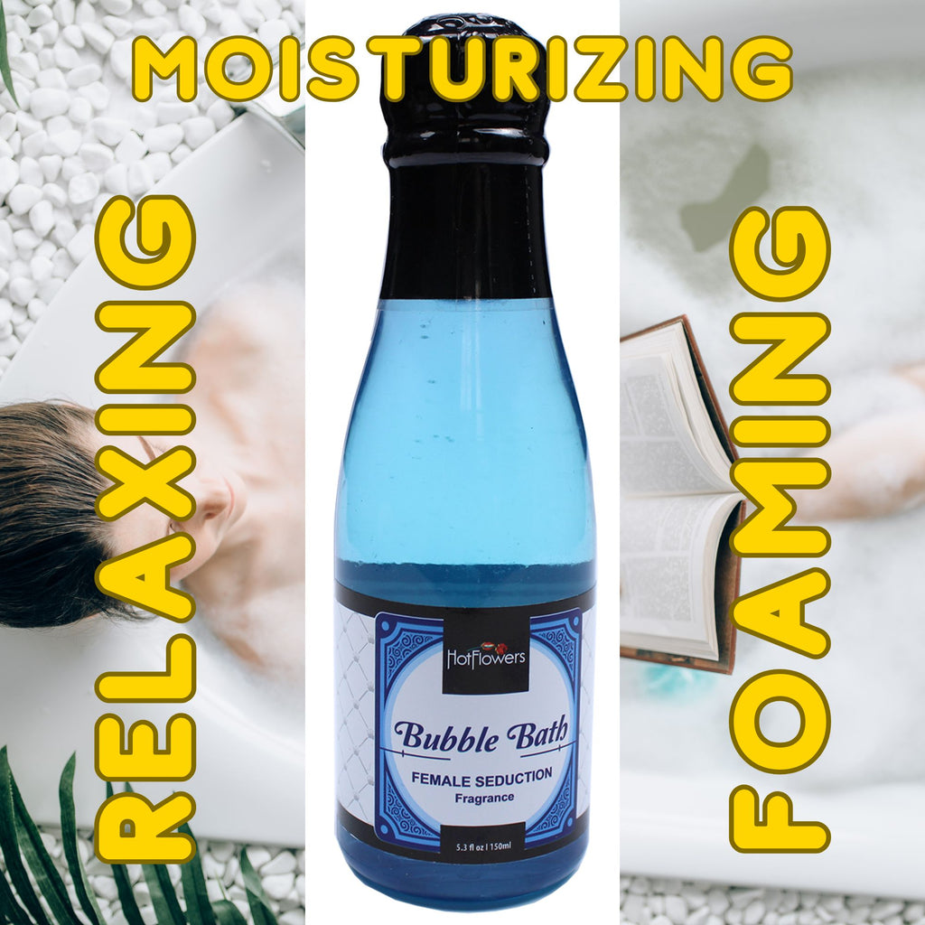 Hot Flowers Female Seduction Bubble Bath Scented Female Seduction – Women and Men Bath Foam Products – Relaxing, Foaming, and Moisturizing – Special Small Champagne-Shaped Pet Bottle - 5.28 fl oz