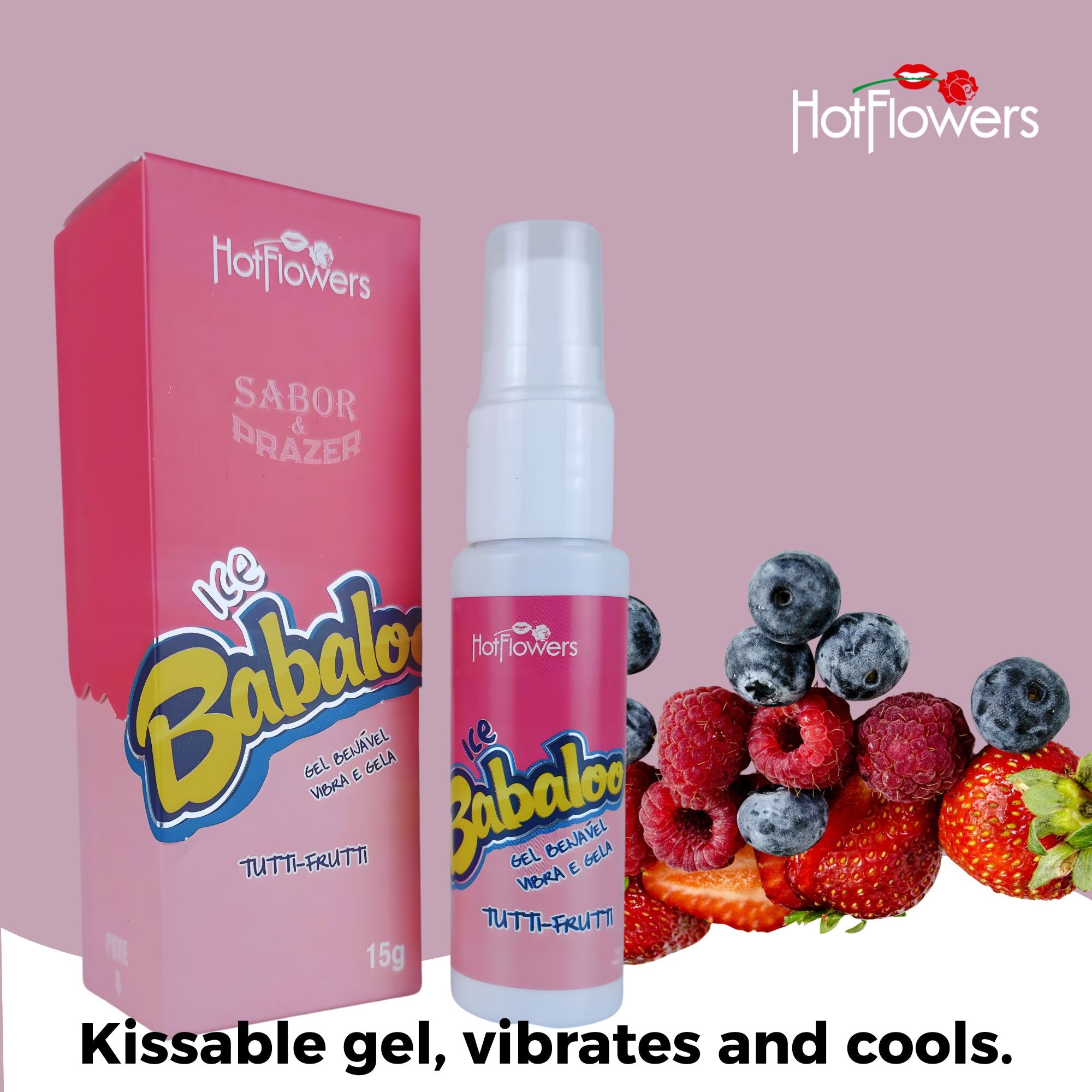 Hotflowers Babaloo Oral Ice Flavored Body Gel – Water-Based Cooling Massage Gel, Kissable & Refreshing, Unisex Relaxation Formula – Tutti-Frutti, Watermelon, Grape & Cherry – 15g Each