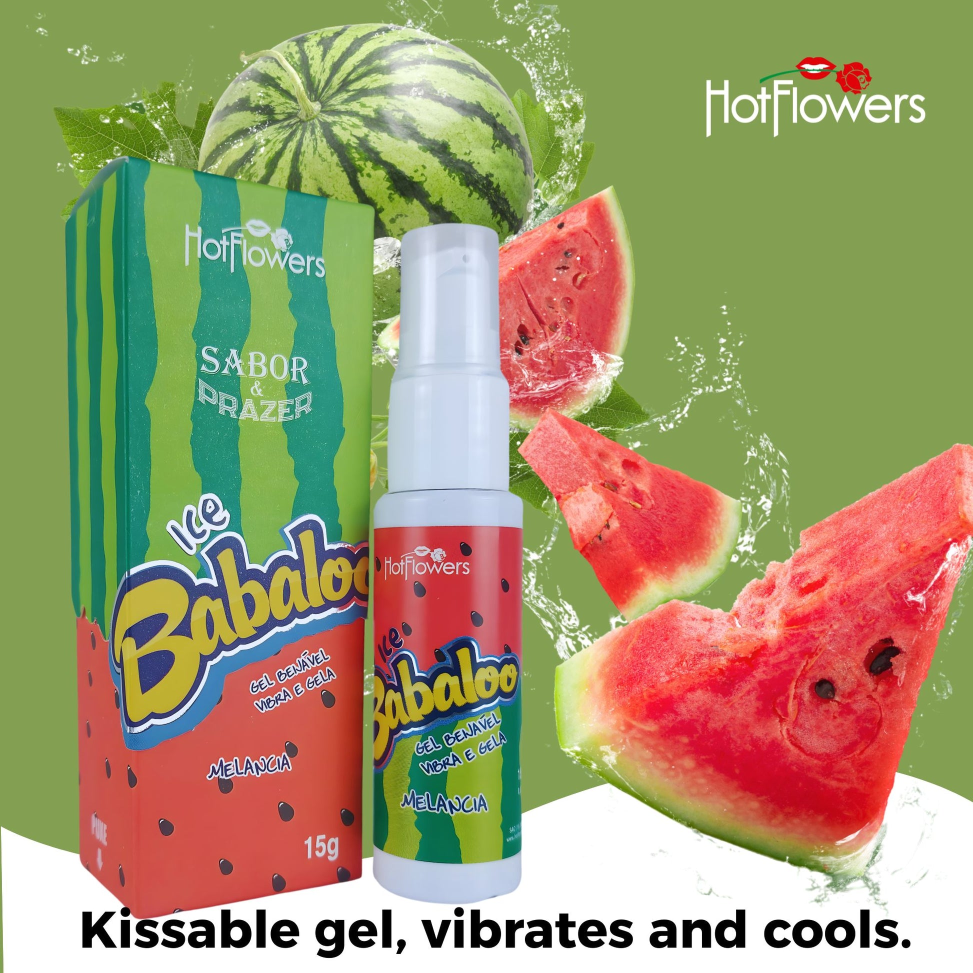 Hotflowers Babaloo Oral Ice Flavored Body Gel – Water-Based Cooling Massage Gel, Kissable & Refreshing, Unisex Relaxation Formula – Tutti-Frutti, Watermelon, Grape & Cherry – 15g Each