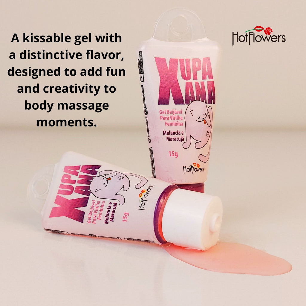 HOT FLOWERS Xupa Xana Kissable Body Massage Gel, Water-Based & Edible, Flavored Watermelon & Passion Fruit, Travel Size 15g, Non-Sticky, No Stain