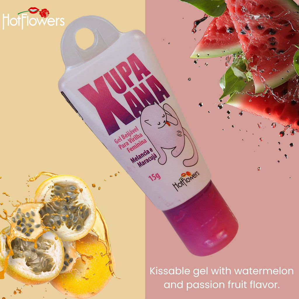 HOT FLOWERS Xupa Xana Kissable Body Massage Gel, Water-Based & Edible, Flavored Watermelon & Passion Fruit, Travel Size 15g, Non-Sticky, No Stain