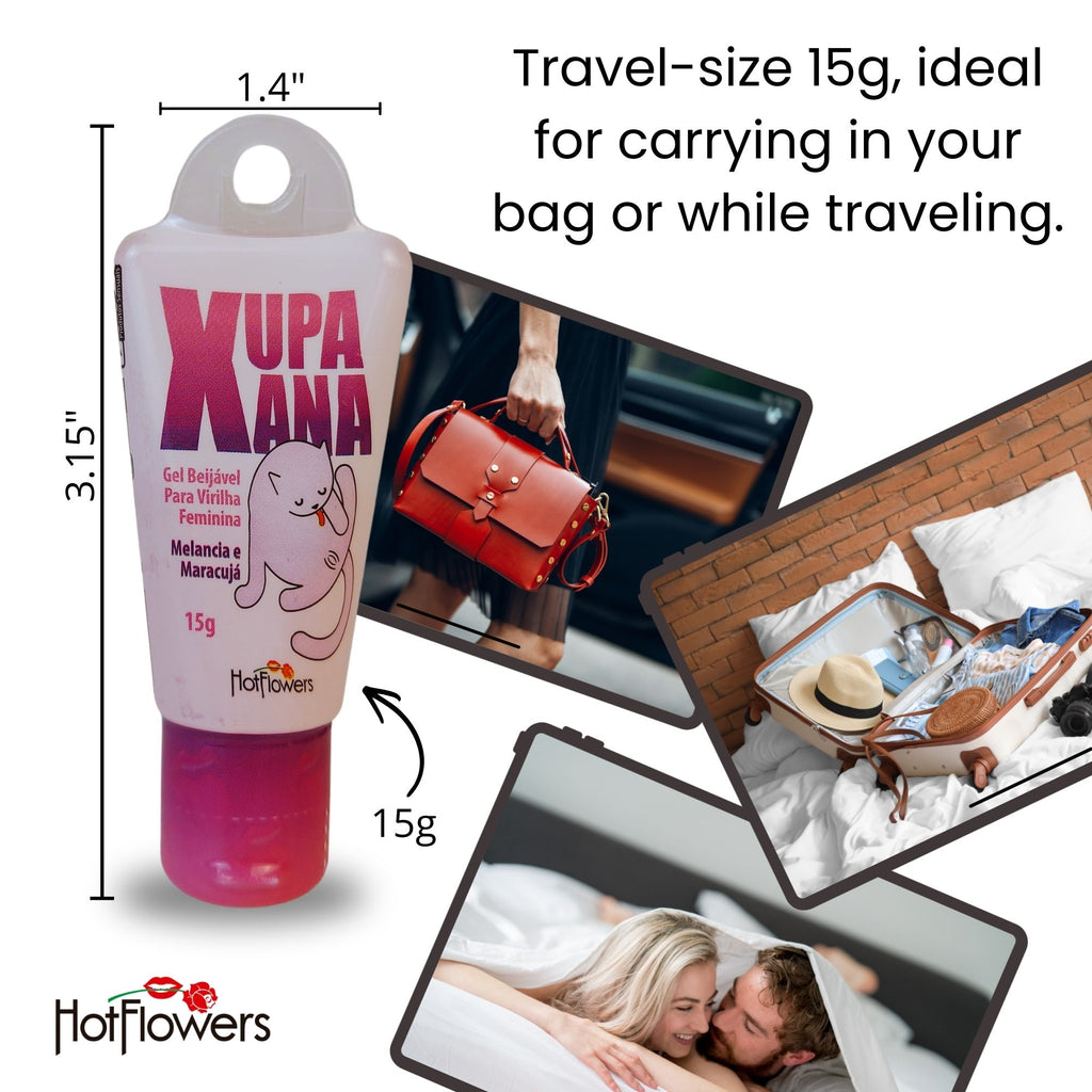 HOT FLOWERS Xupa Xana Kissable Body Massage Gel, Water-Based & Edible, Flavored Watermelon & Passion Fruit, Travel Size 15g, Non-Sticky, No Stain