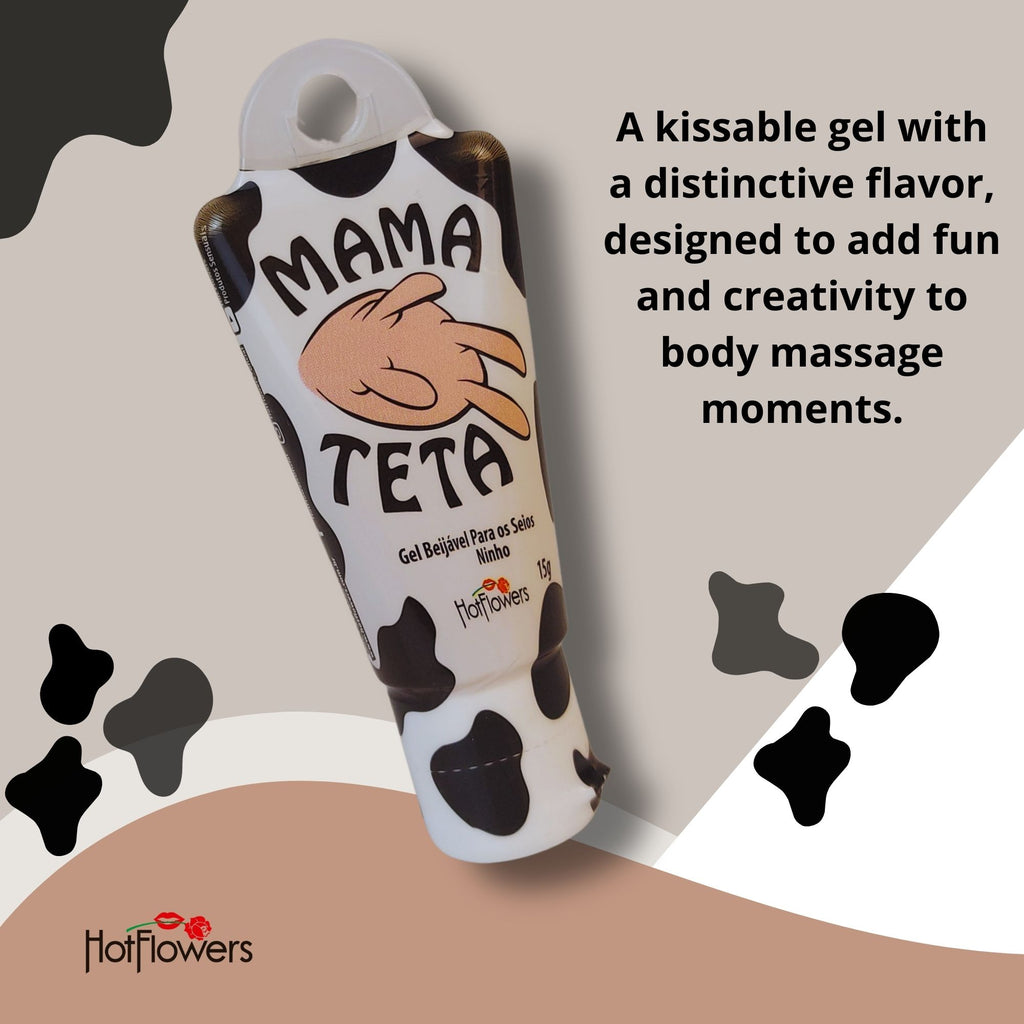 HOT FLOWERS Mama Teta Kissable Body Massage Gel, Water-Based & Edible, Flavored Vanilla Sweet Cream, Travel Size 15g, Non-Sticky, No Stain