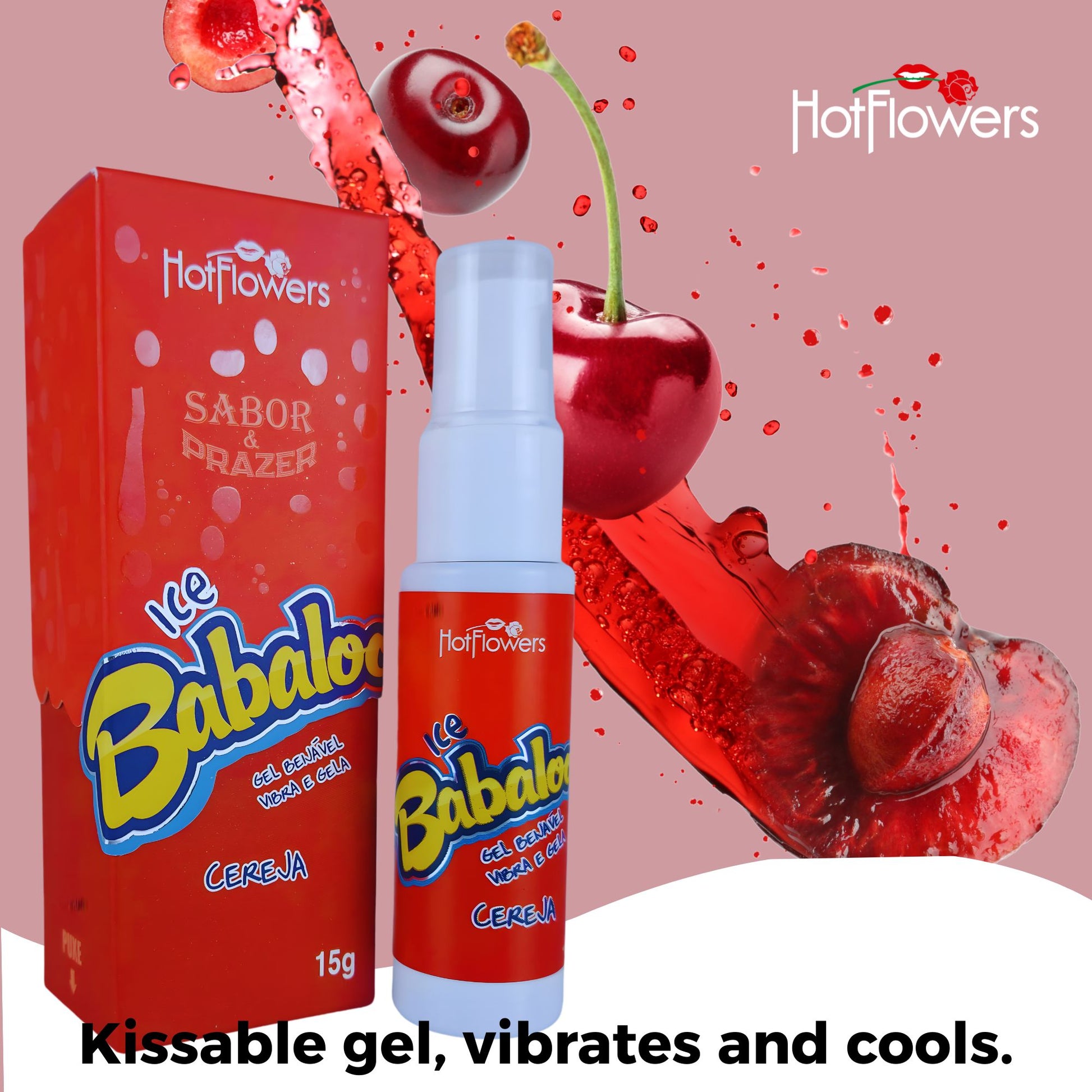 Hotflowers Babaloo Oral Ice Flavored Body Gel – Water-Based Cooling Massage Gel, Kissable & Refreshing, Unisex Relaxation Formula – Tutti-Frutti, Watermelon, Grape & Cherry – 15g Each