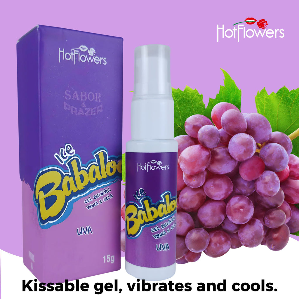 Hotflowers Babaloo Oral Ice Flavored Body Gel – Water-Based Cooling Massage Gel, Kissable & Refreshing, Unisex Relaxation Formula – Tutti-Frutti, Watermelon, Grape & Cherry – 15g Each