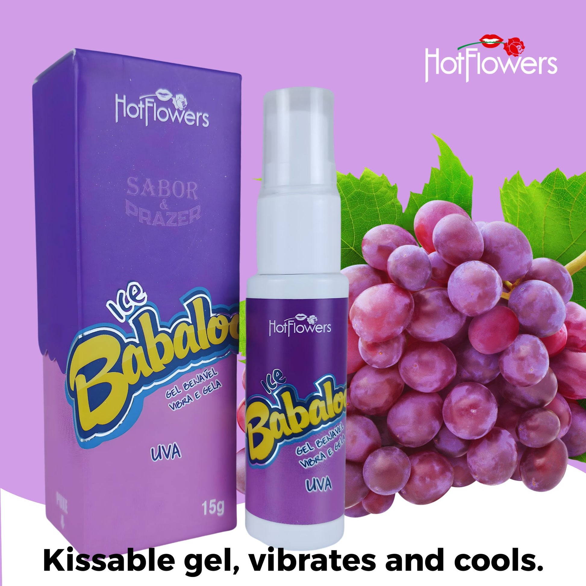 Hotflowers Babaloo Oral Ice Flavored Body Gel – Water-Based Cooling Massage Gel, Kissable & Refreshing, Unisex Relaxation Formula – Tutti-Frutti, Watermelon, Grape & Cherry – 15g Each