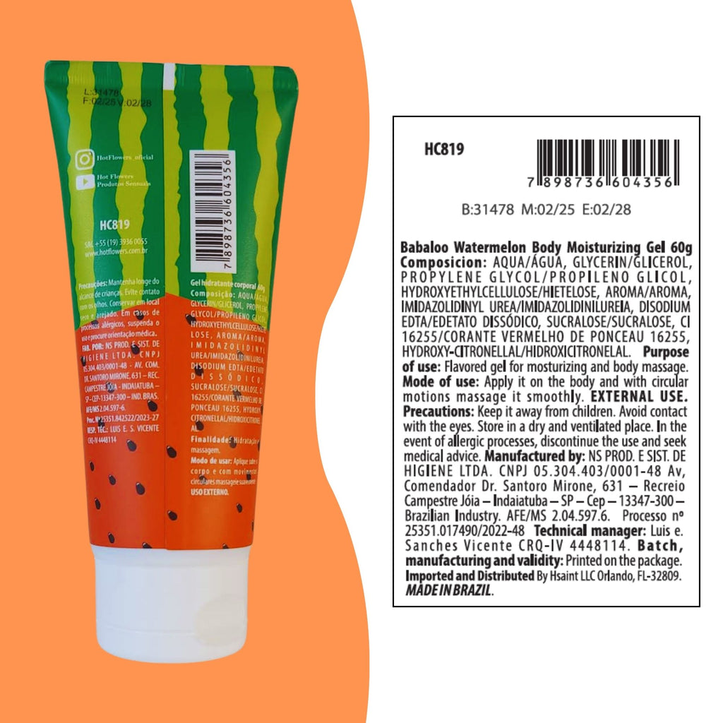 Hot Flowers Babaloo Hydrating Glide Gel with Cooling Sensation – Water-Based Formula – Fruity Aromas of Grape or Watermelon – 60g