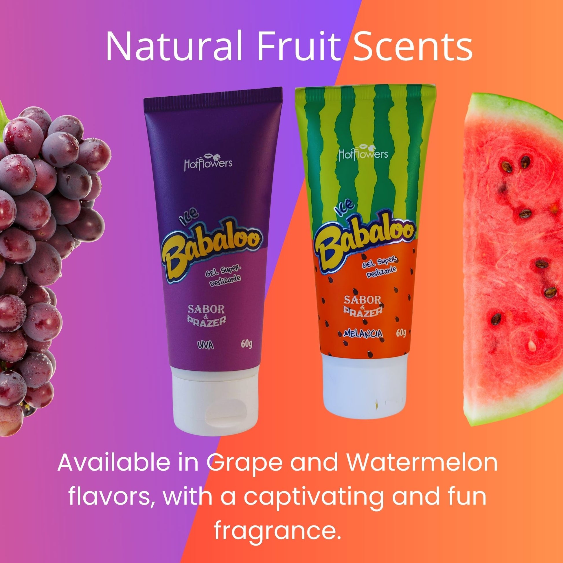 Hot Flowers Babaloo Hydrating Glide Gel with Cooling Sensation – Water-Based Formula – Fruity Aromas of Grape or Watermelon – 60g