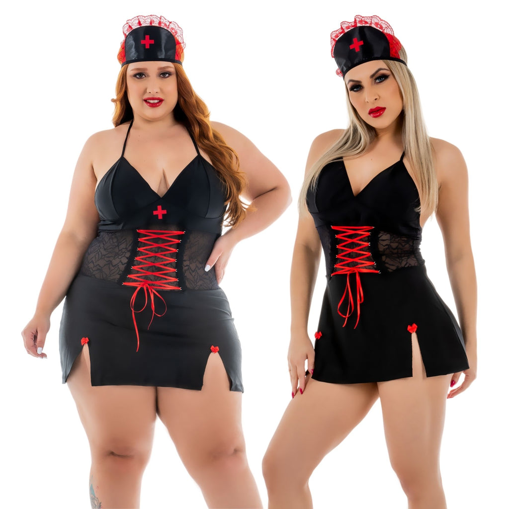 Sexy Nurse Costume Women Lingerie Dress Headband Halloween Cosplay Outfit Black