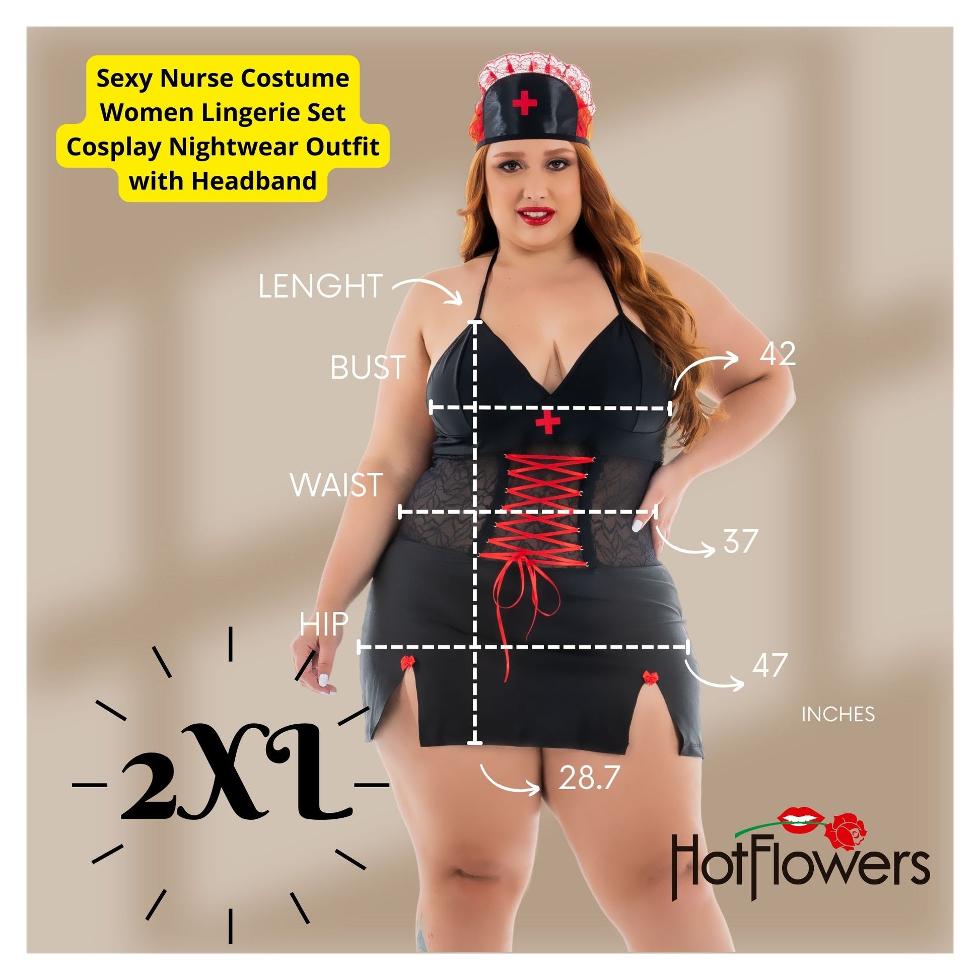 Sexy Nurse Costume Women Lingerie Dress Headband Halloween Cosplay Outfit Black