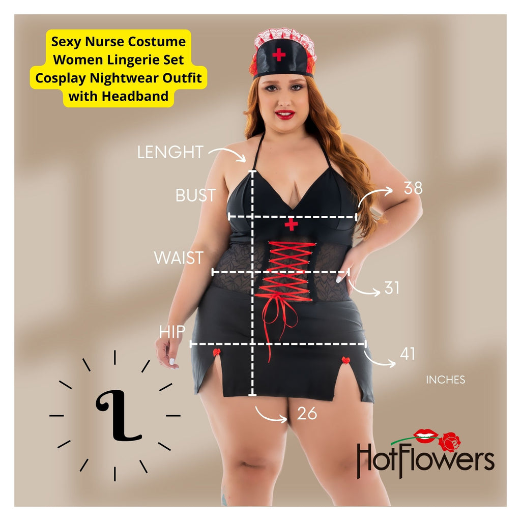 Sexy Nurse Costume Women Lingerie Dress Headband Halloween Cosplay Outfit Black