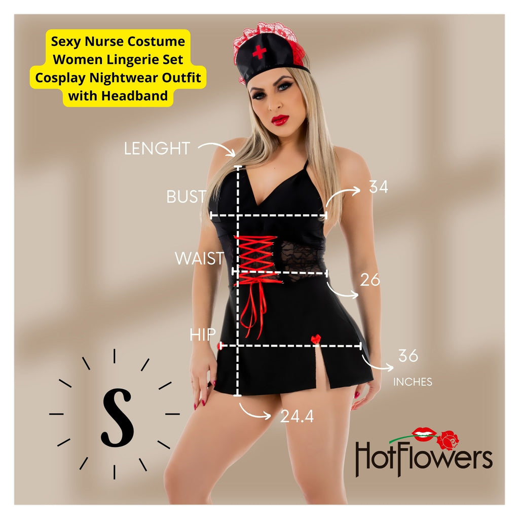 Sexy Nurse Costume Women Lingerie Dress Headband Halloween Cosplay Outfit Black