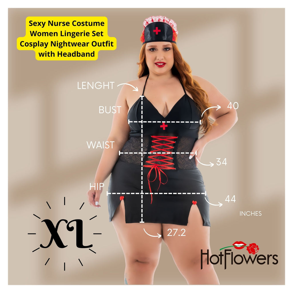 Sexy Nurse Costume Women Lingerie Dress Headband Halloween Cosplay Outfit Black
