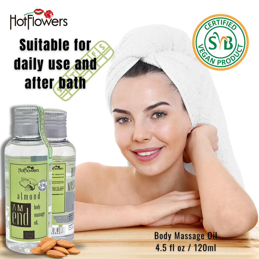 HOT FLOWERS Almond Body Sensual Massage Oil Set for Moisturizer and Nourish The Skin – Women and Couples (Almond)