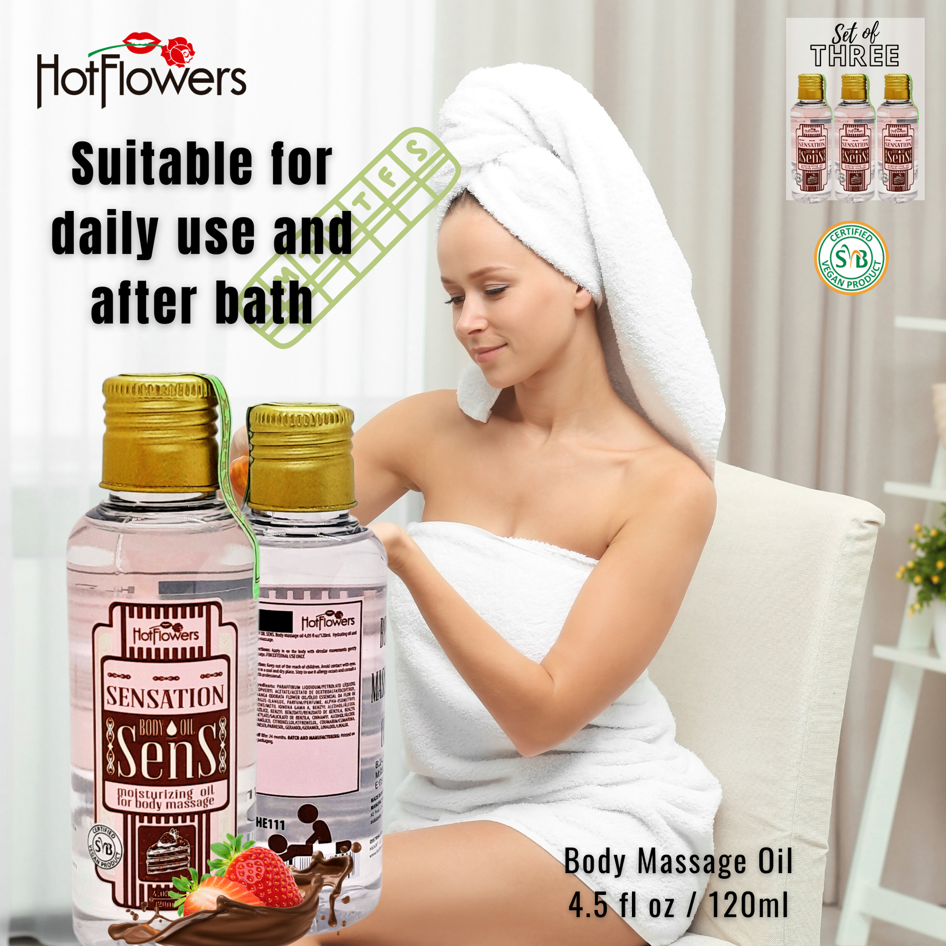 HOT FLOWERS Seins Sensations Body Sensual Kissable Massage Oil for Moisturizer and Nourish The Skin – Women and Couples
