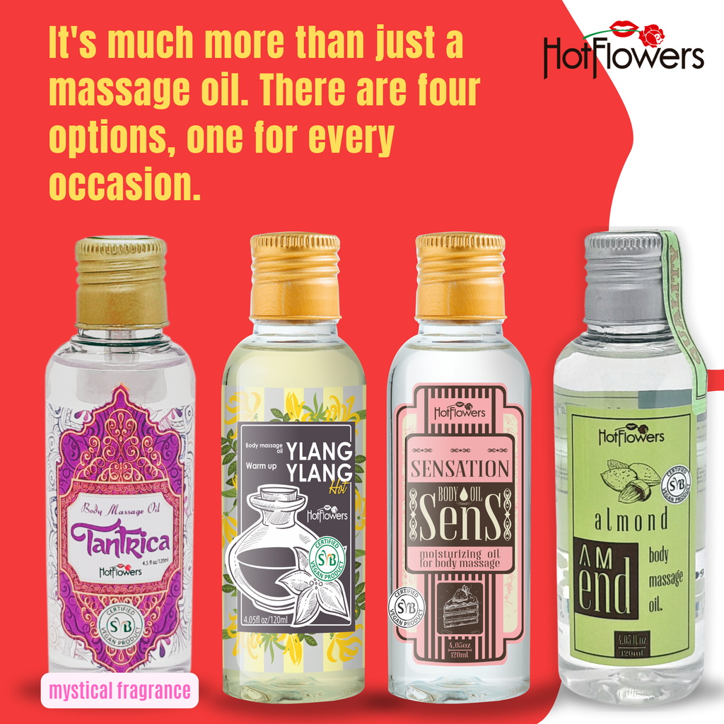 HOT FLOWERS Almond Body Sensual Massage Oil Set for Moisturizer and Nourish The Skin – Women and Couples (Almond)