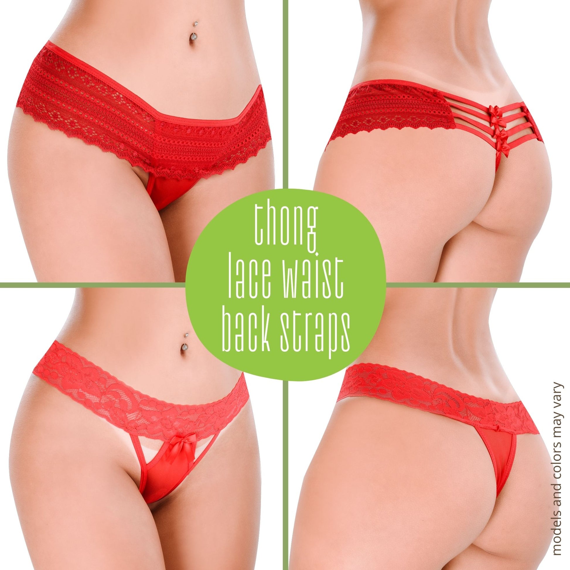 HOT FLOWERS Women Sexy Underwear Pack of 10 Variety of Panties - G-String Thongs Crotchless - Adjustable Waist – Red and Black Colors Set