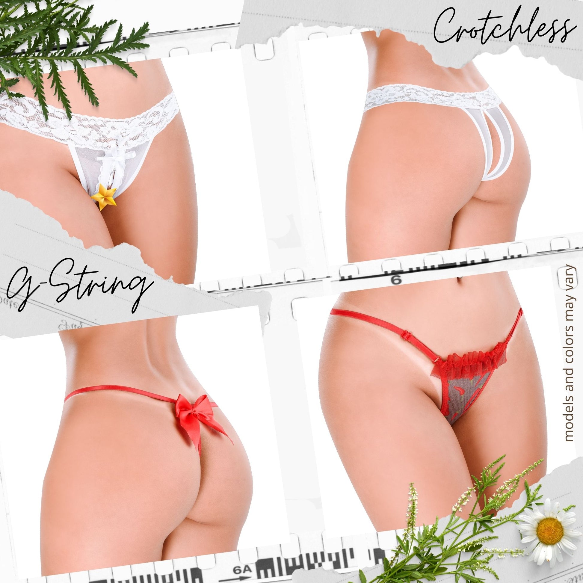 HOT FLOWERS Ultimate Women Special Sexy Underwear Pack of 8 Variety of Panties – Boyshort G-String Thongs Crotchless - Adjustable Waist