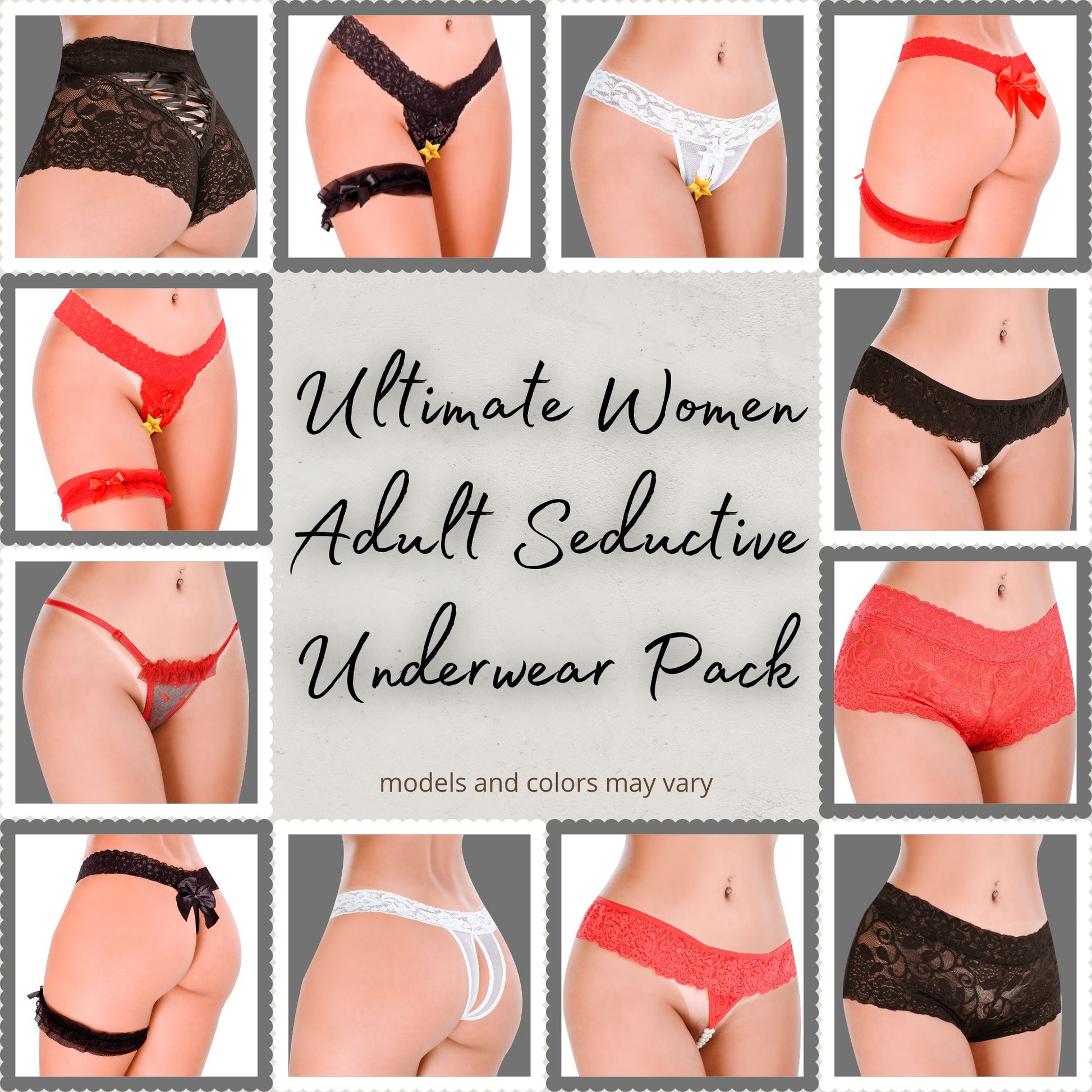 HOT FLOWERS Ultimate Women Special Sexy Underwear Pack of 8 Variety of Panties – Boyshort G-String Thongs Crotchless - Adjustable Waist