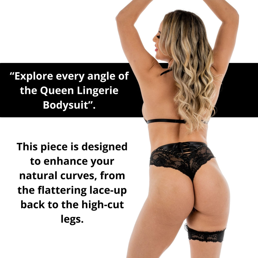 Women's Halter Neck Lace Teddy Lingerie with Cutout Design, Lace-Up Back & Matching Garter