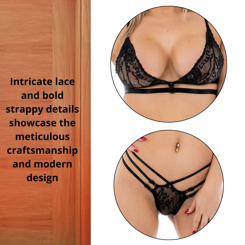 Women's Two-Piece Lace Bralette & Strappy Thong Set with Adjustable Fit